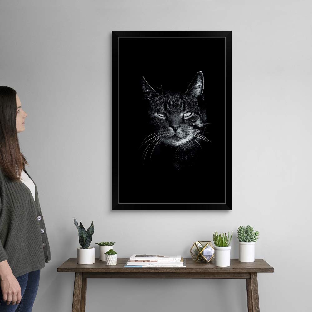 Dark Cat Black Framed Art Print - Elegant Cat Wall Art Decor for Living Room, Bedroom & Office | Unique Feline Painting for Home & Gifts