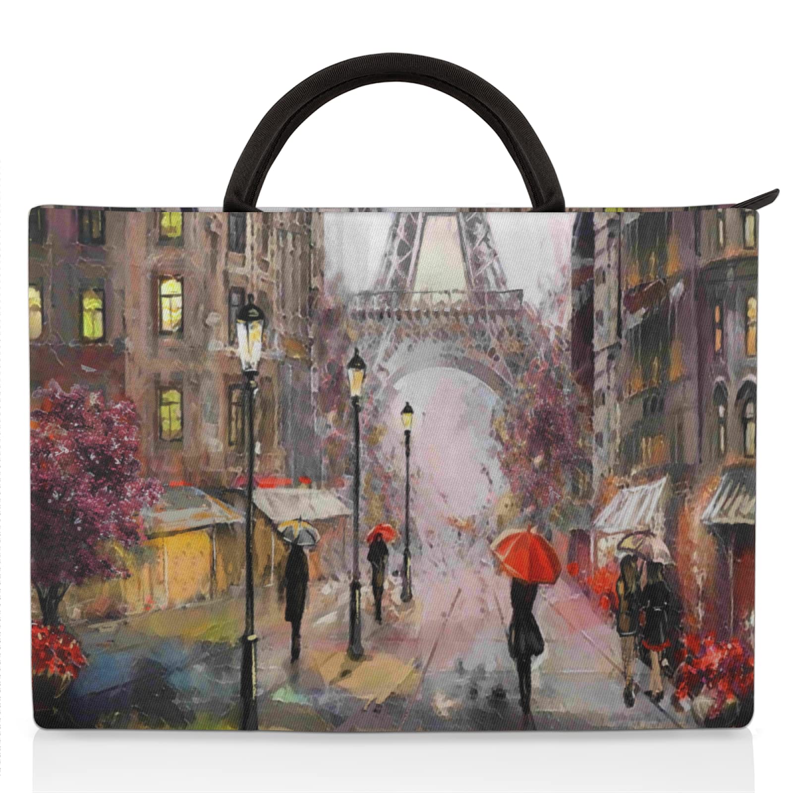 15.6 Inch Paris Oil Painting Laptop Sleeve - Eiffel Tower Design Slim Durable Protective Case with Handle for MacBook & Notebook Computers | Travel, Work & School Essentials