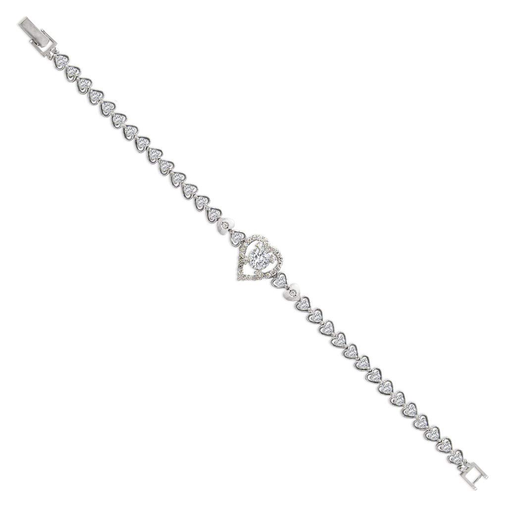 14K Gold Heart CZ Bracelet for Women - Elegant Yellow & White Cubic Zirconia Jewelry Gift - 7 Inch Adjustable - Perfect for Valentine's Day, Anniversary & Special Occasions