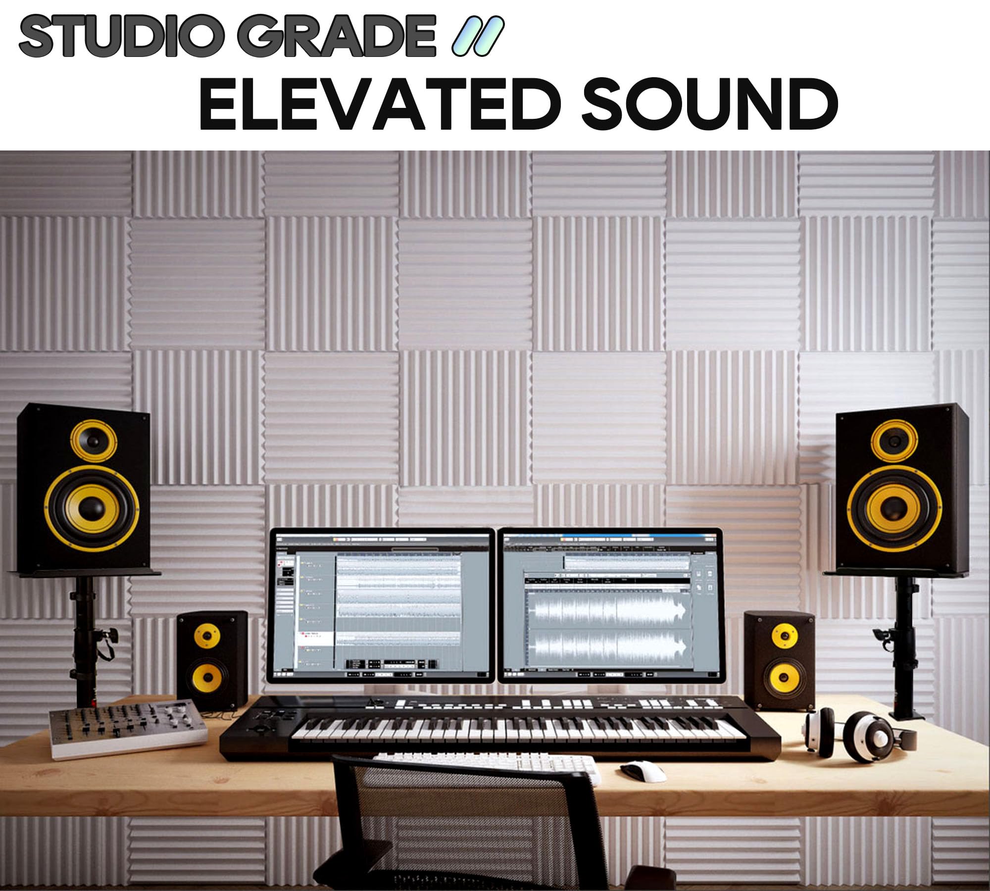 Premium Studio Monitor Stands - Heavy Duty Metal Tray for Speakers & Laptops (2-Pack, Black) - Perfect for Home Studios & Gaming Setups