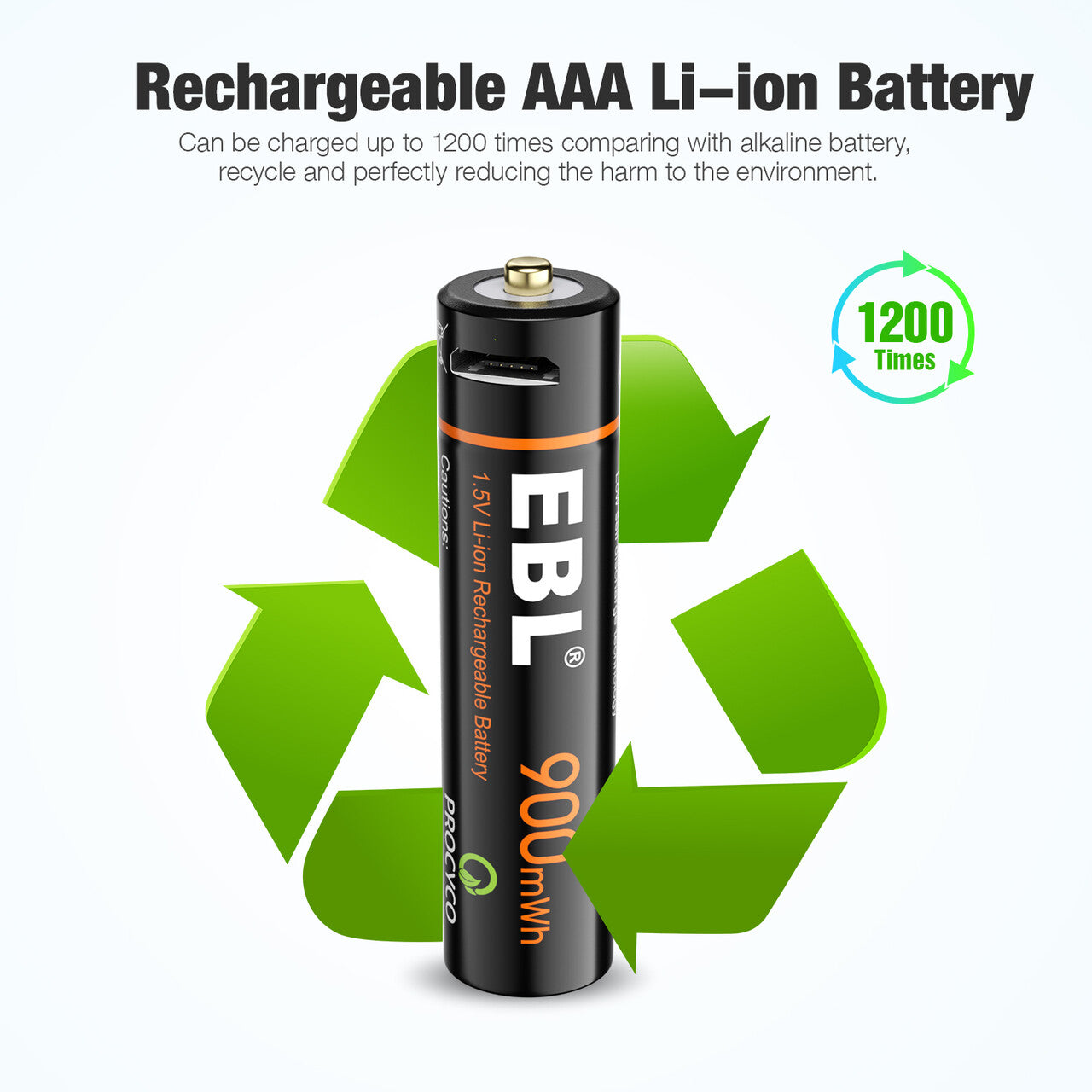 EBL 4-Pack 1.5V AAA USB Rechargeable Lithium-ion Batteries - 900mWh High Capacity - Perfect for Wireless Mice, Keyboards, Toys & Smart Home Devices