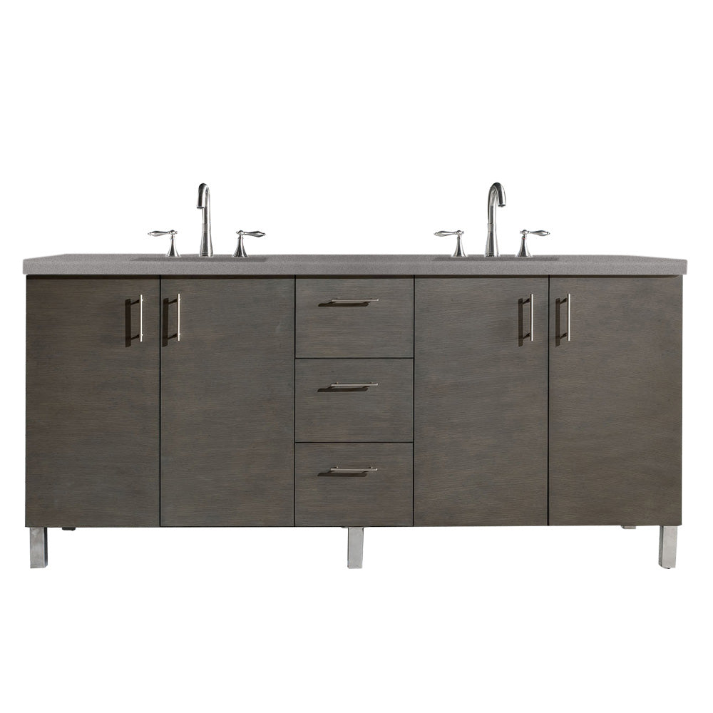 Metropolitan 72 Inch Double Bathroom Vanity with Silver Oak Finish & 3CM Grey Expo Quartz Countertop - Perfect for Master Bathroom Renovation and Modern Home Decor