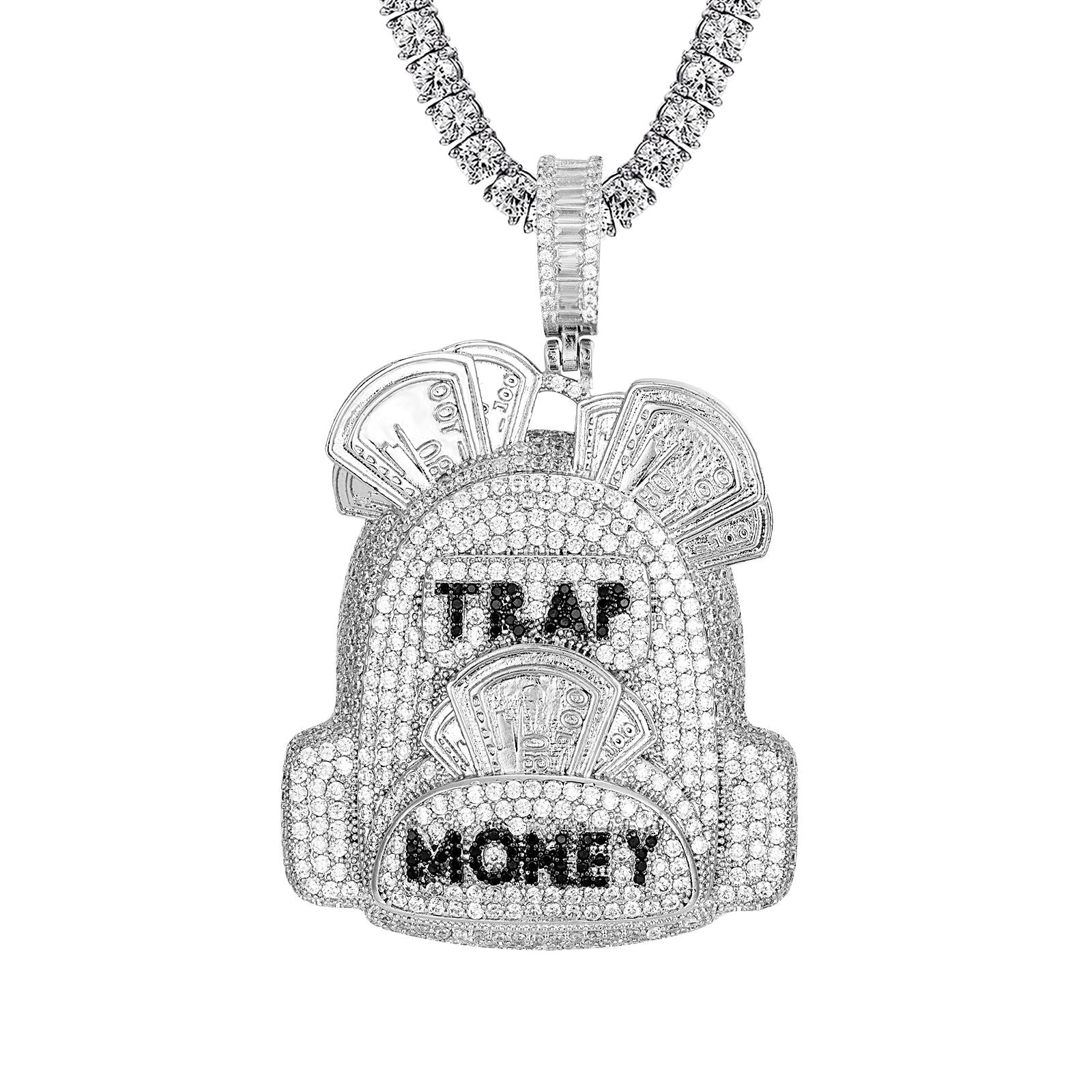 Men's Trap Money Duffle Bag with Icy Custom Sterling Silver Pendant - Stylish Gym & Travel Bag for Hip-Hop Fashion & Urban Lifestyle