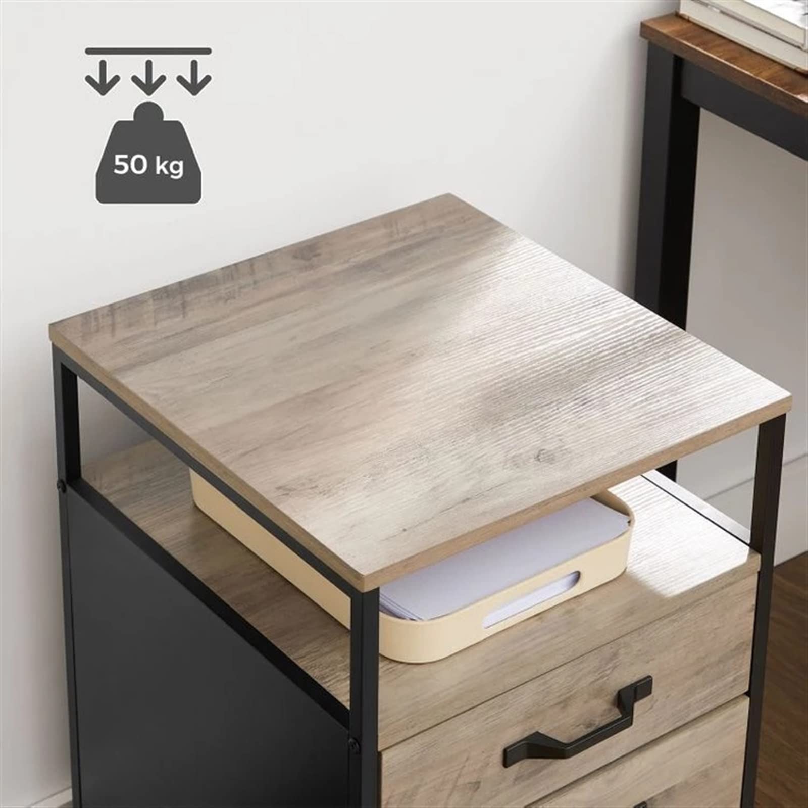Industrial Style Rolling Printer Stand with 2 Drawers & Open Shelves - Mobile File Organizer Cabinet on Wheels for Office, Home Workspace - Perfect for Printer Storage, File Organization & Workspace Optimization