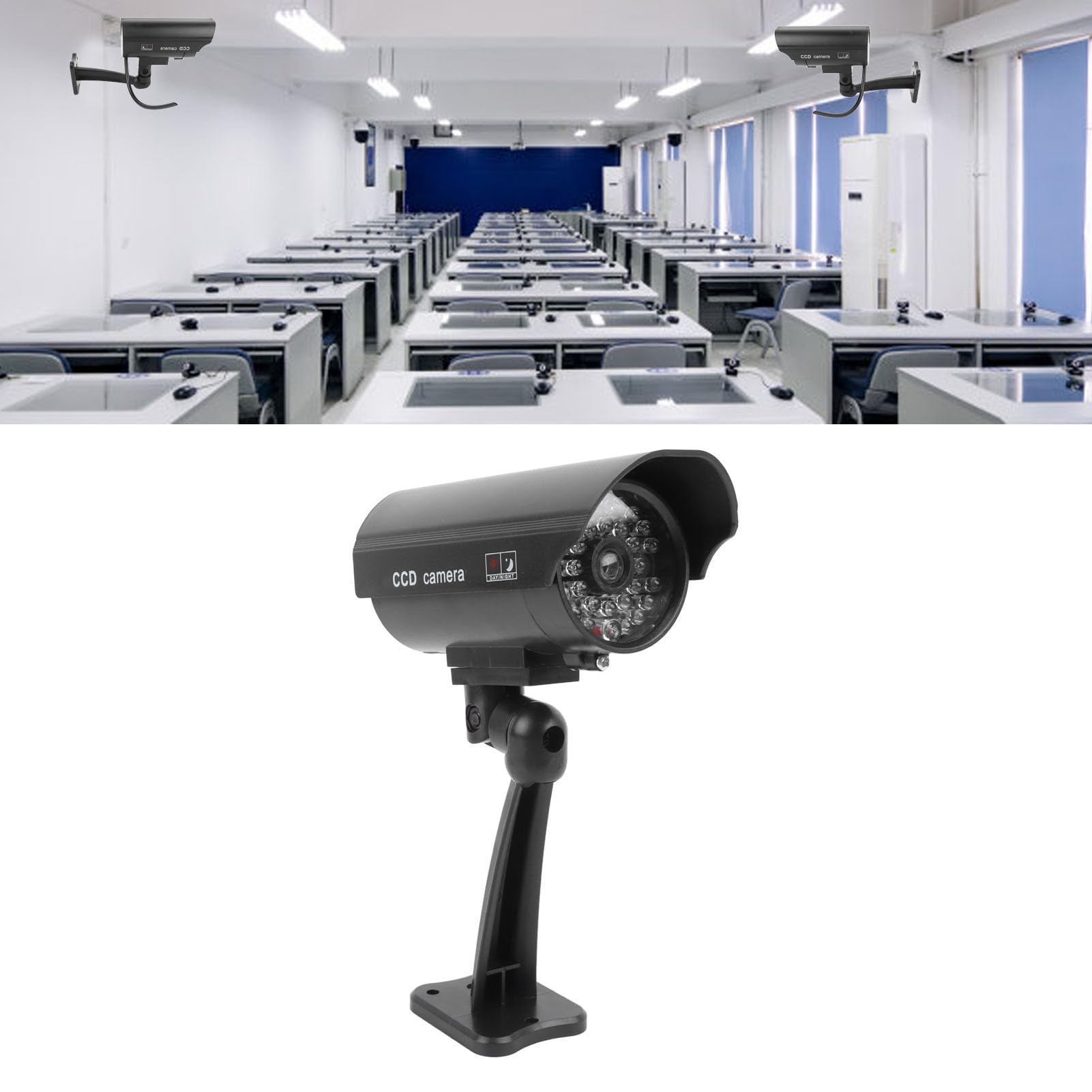 Fake Security Camera with Red Flashing Lights & Warning Sticker - Dummy CCTV Dome Surveillance System for Indoor & Outdoor Use - Ideal for Home, Office, and Store Security Deterrent