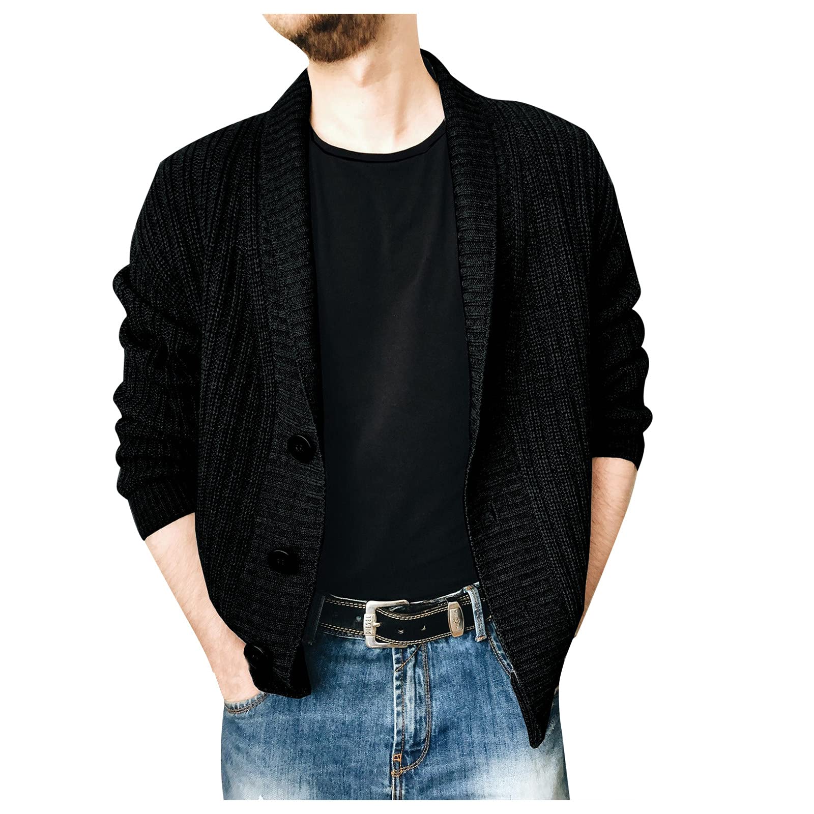 Men's Solid Color Knit Cardigan Sweater - Single-Breasted Lapel Coat for Casual & Office Wear | Perfect for Fall & Winter Layering