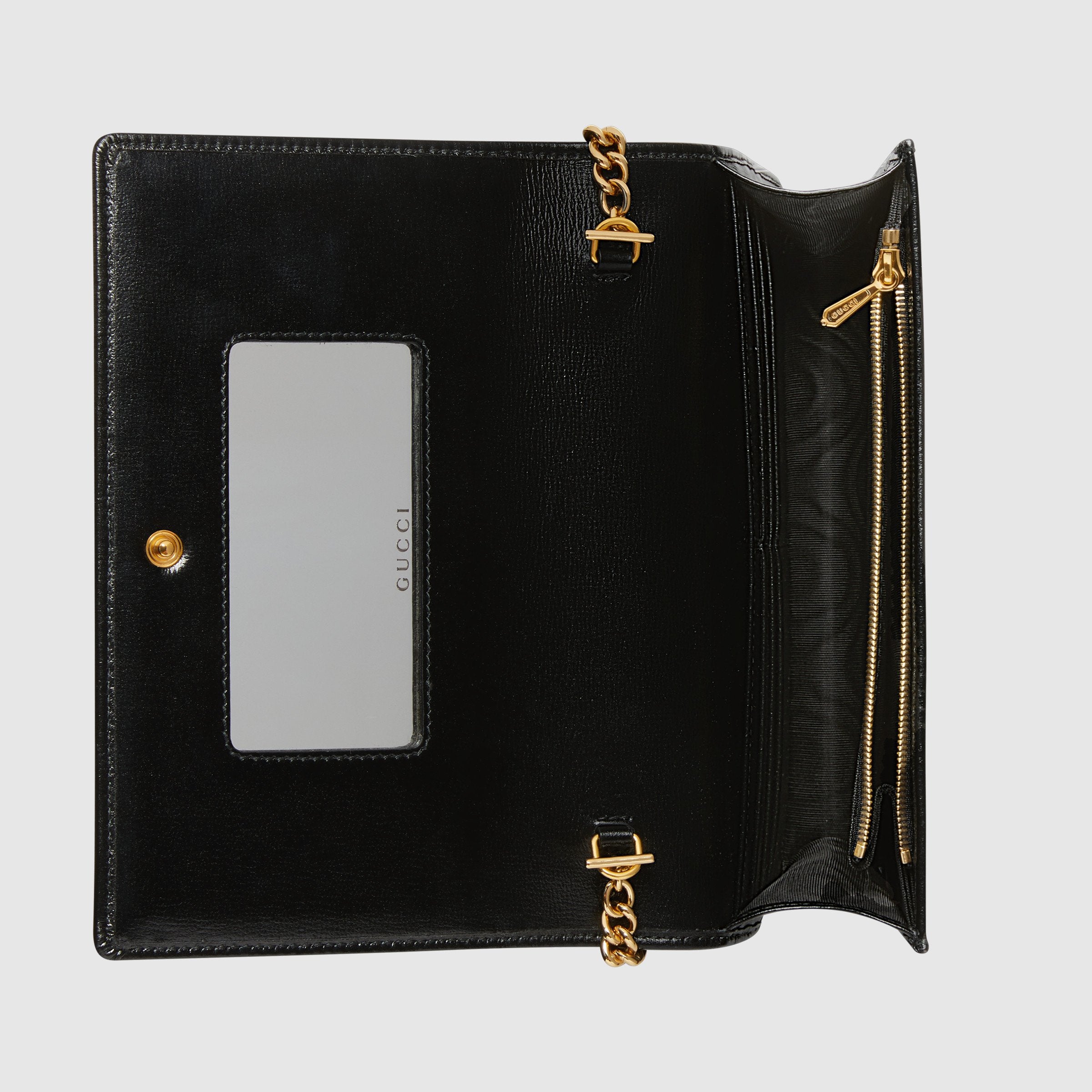 Gucci Leather Chain Card Case Wallet for Women - Gold & Black Designer Wallet with Detachable Chain - Perfect for Parties, Travel & Everyday Use