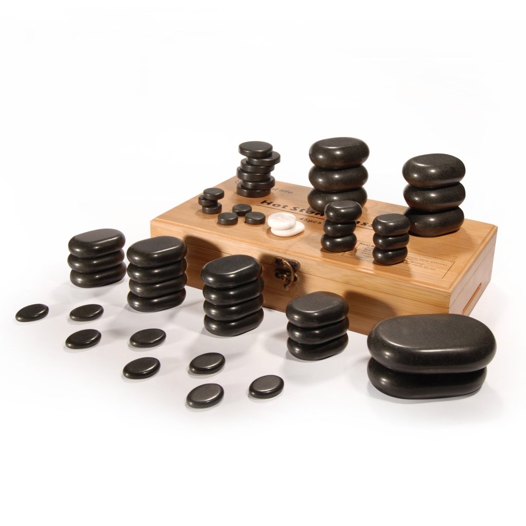 Premium 50-Piece Hot & Cold Stone Massage Therapy Kit - Natural Black Lava Basalt & White Marble Stones for Relaxation, Spa, Professional Use - Perfect for Full Body Massage, Stress Relief & Muscle Therapy