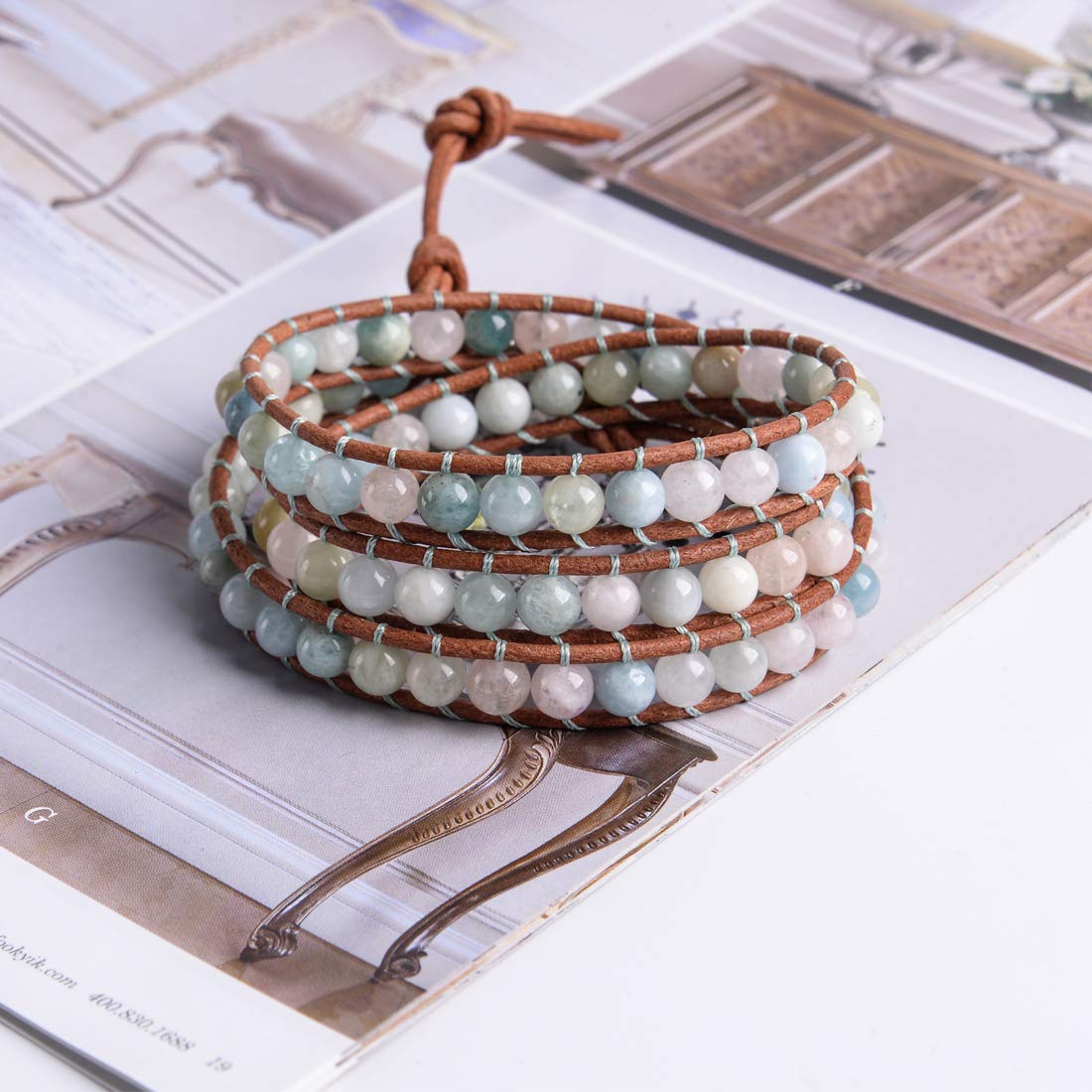 YGLINE Handmade Leather Chakra Bracelets for Women & Men - Adjustable Braided Rope Boho Jasper Stone Healing Bracelet, Spiritual Jewelry Gift for Yoga, Meditation & Positive Energy
