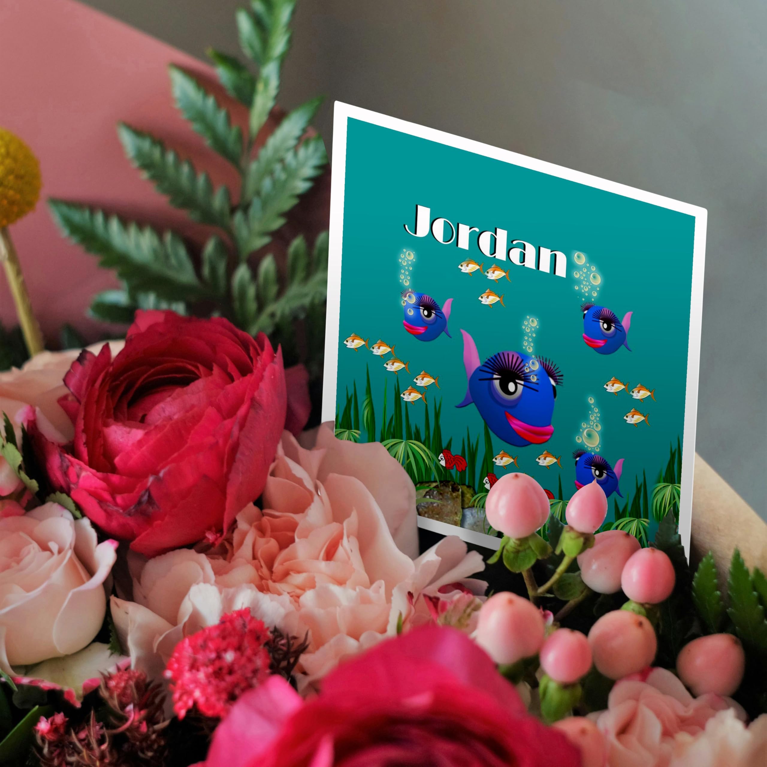 Personalized Under the Sea Fish Greeting Card for Boys - Custom Name Jordan - Perfect for Birthdays, Baby Showers & Special Occasions