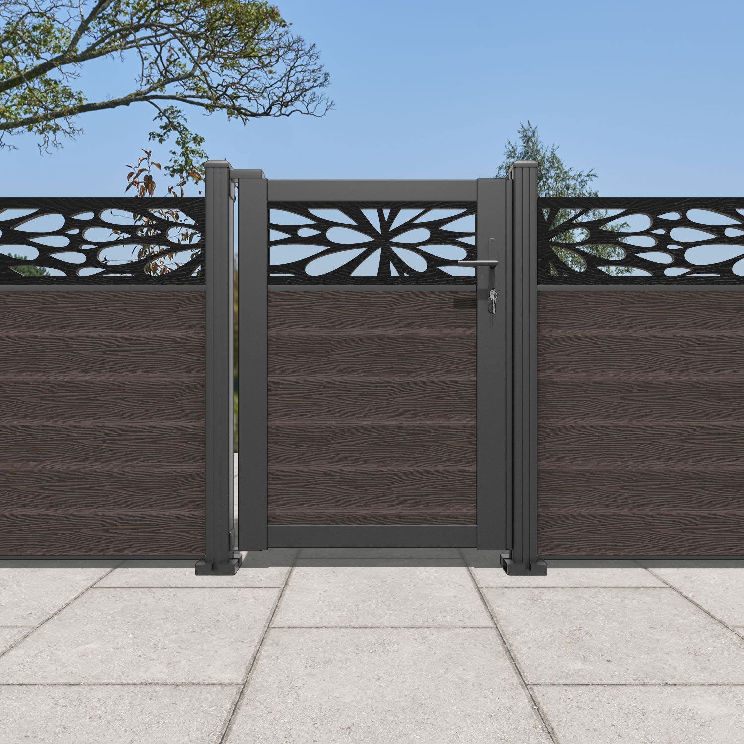 Classic Blossom Wooden Pedestrian Gate - Mid Brown Finish | Perfect for Garden, Yard, and Backyard Fencing