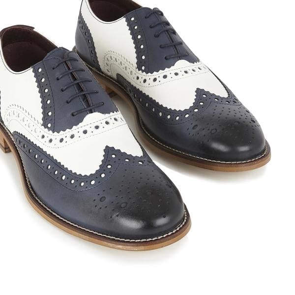 London Brogue Gatsby Leather Brogue Navy/White Men's Dress Shoes - Classic Oxford Style for Formal Wear & Business Occasions