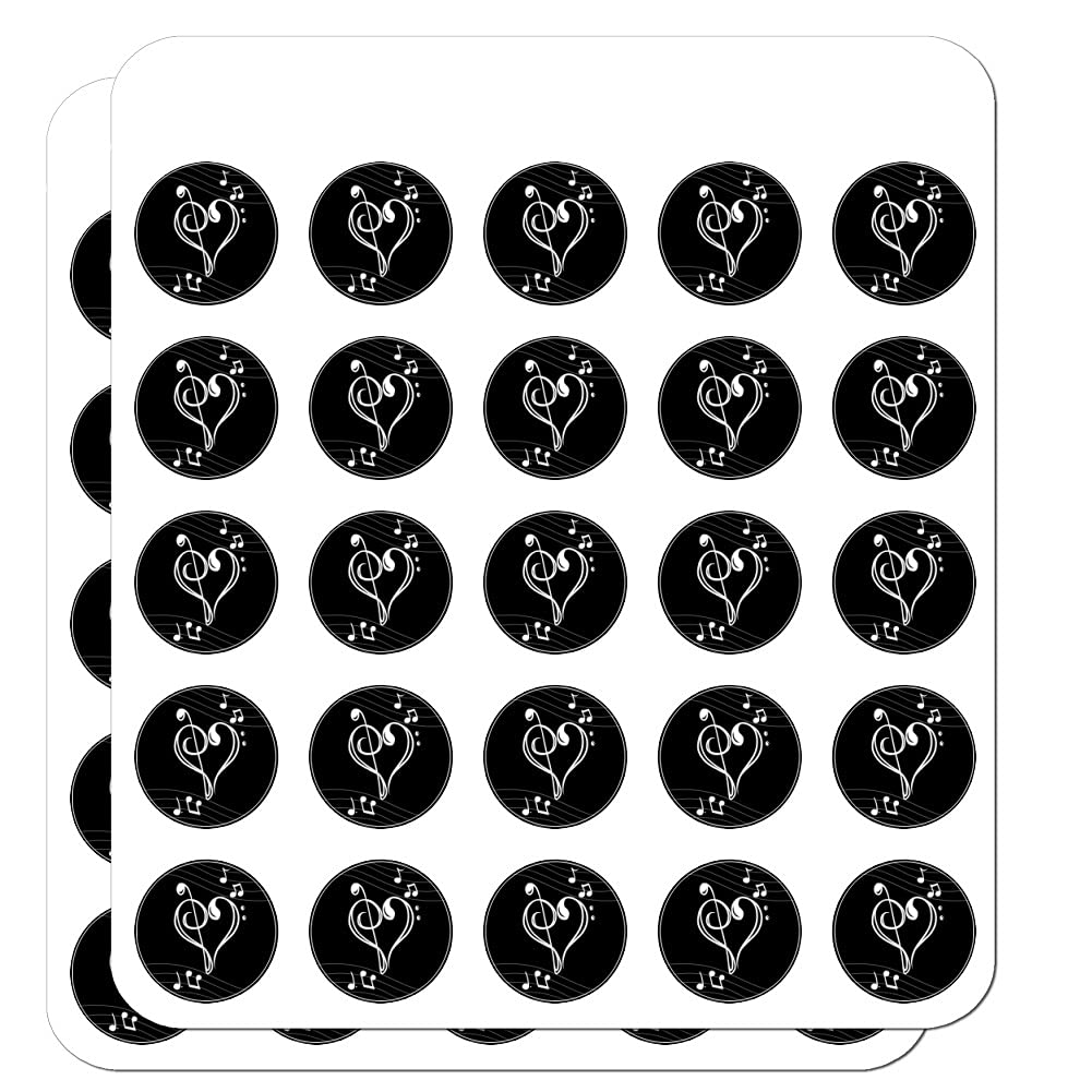 Treble Bass Clef Heart Music Stickers - Black Planner Calendar Scrapbooking Supplies for DIY Crafting, Journaling & Bullet Journal Decoration - Perfect for Music Lovers & Stationery Enthusiasts