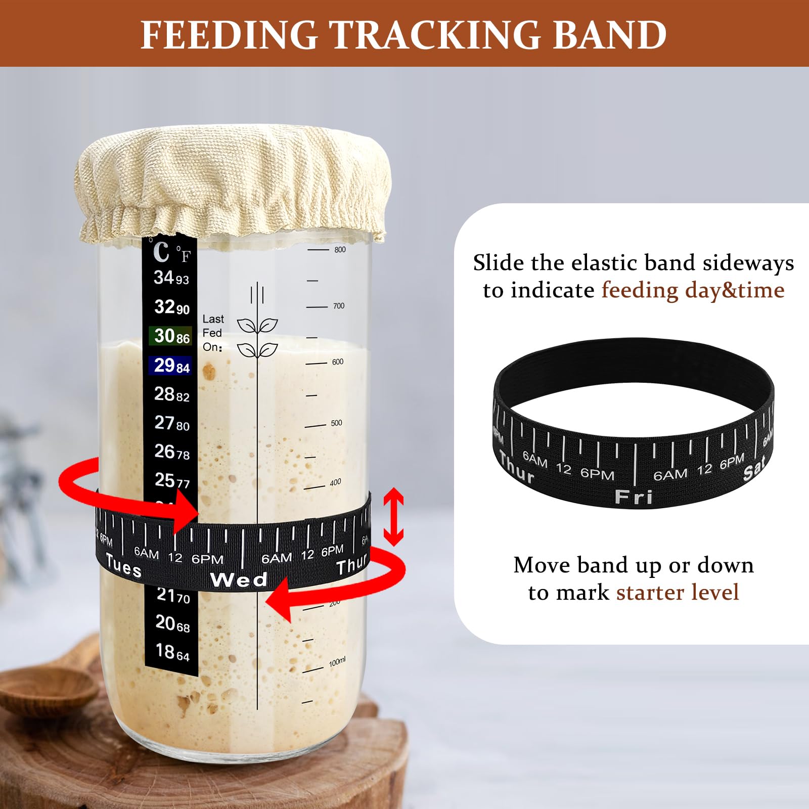 Organic Sourdough Starter Kit for Homemade Bread Baking - 34oz Glass Jar with Date Marker, Thermometer, Silicone Spatula & Lid - Perfect for Artisan Bread, Pizza Dough & Pastries | Home Baker Gift Idea