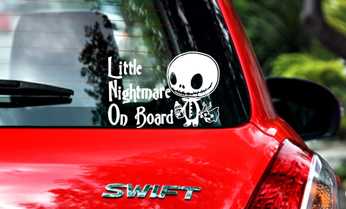 Jack Skellington Nightmare Before Christmas Vinyl Car Decal - 7.5 Inch White Baby on Board Sticker for Car Windows, Holiday Car Accessories | Perfect for Halloween & Christmas Decorations