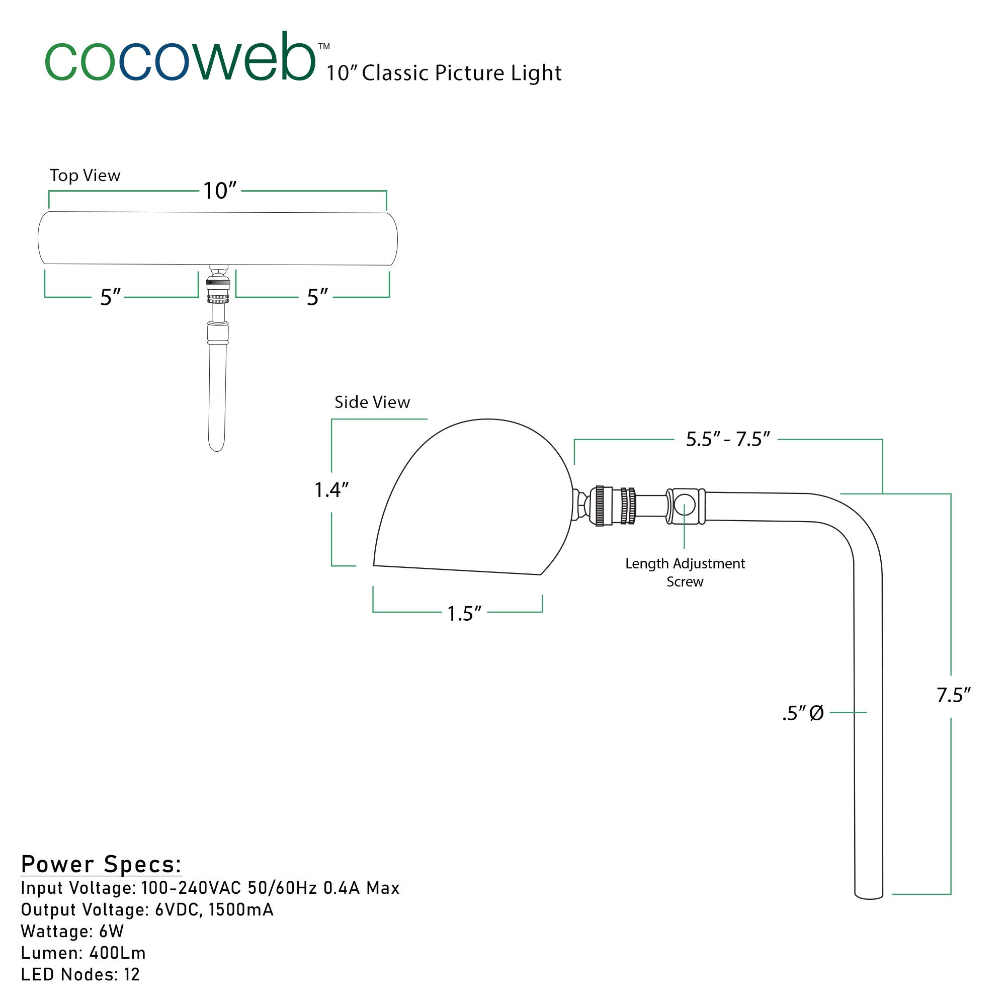 Cocoweb 10 Inch Classic LED Gallery Light - Chrome Finish with Plug-in Adapter - Perfect for Artwork Display, Home Decor & Office Lighting