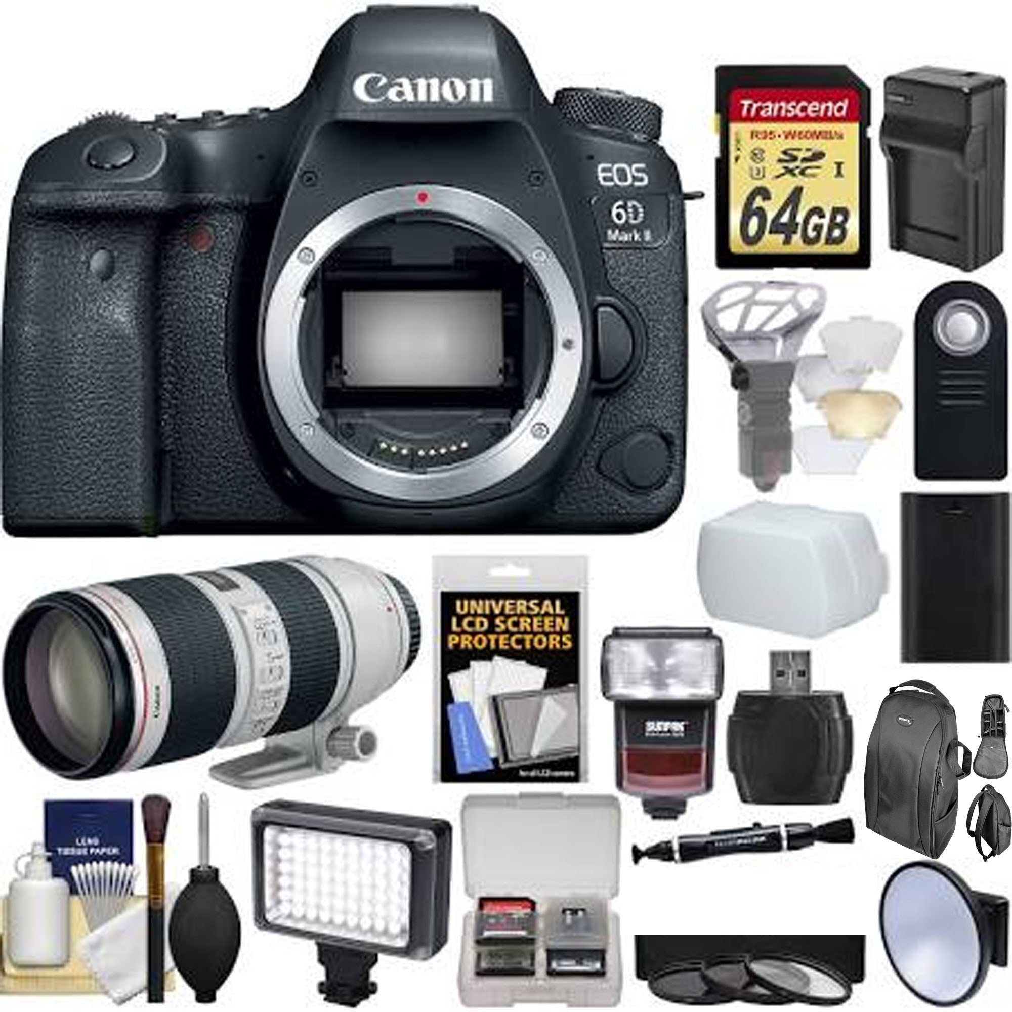 Canon EOS 6D Mark II WiFi DSLR Camera with EF 70-200mm f/2.8L IS II USM Lens Kit - 64GB SD Card, Camera Backpack, Flash, Battery & Charger Bundle for Professional Photography & Travel