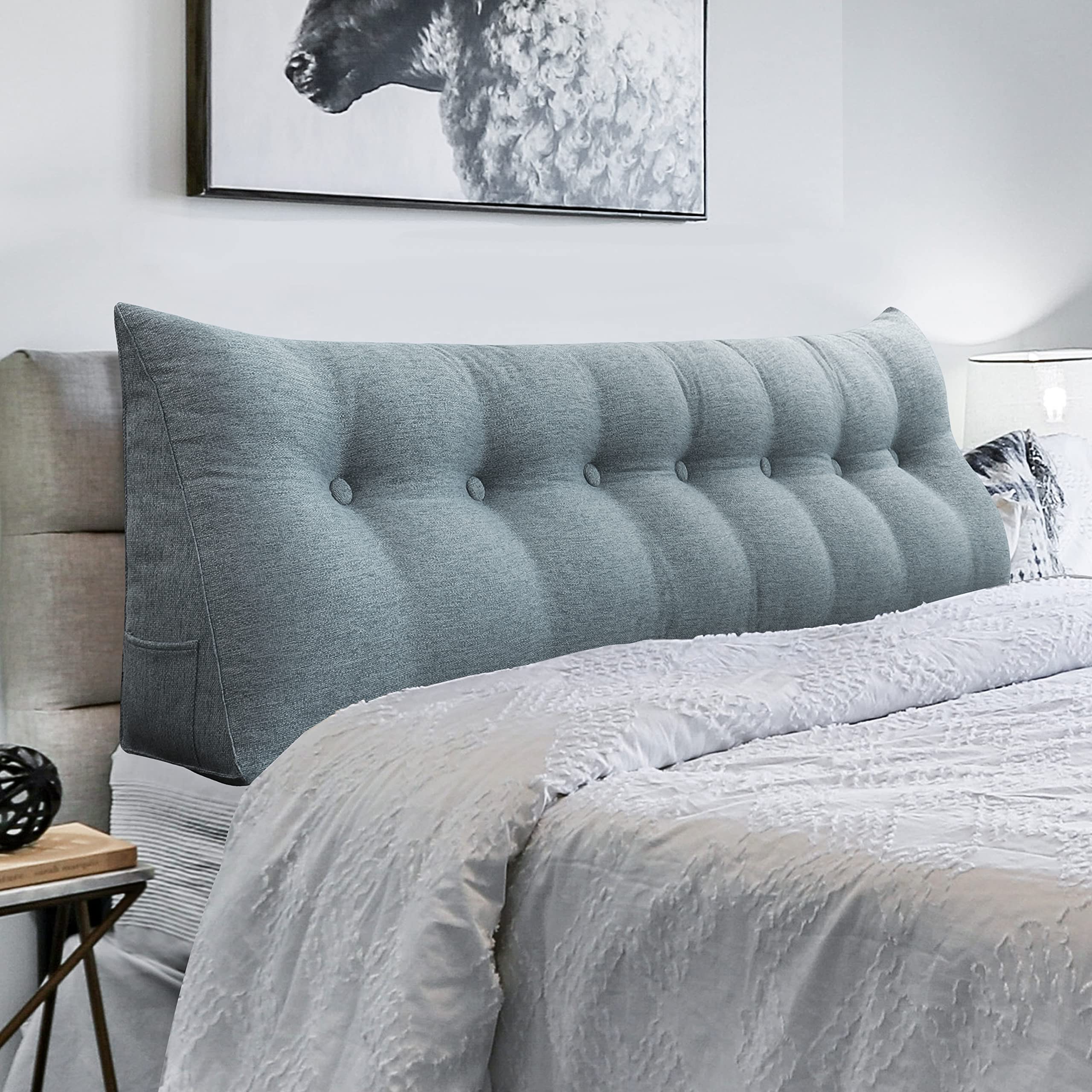 76 Inch Grey Linen Upholstered Triangular Headboard Wedge Pillow - Daybed & Bed Headboard Support, Lumbar Positioning Cushion for Reading, Relaxing & Gap Filling