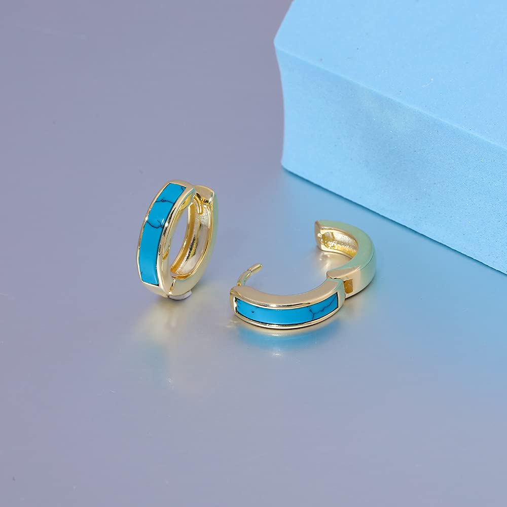 Sterling Silver Plated Small Hoop Earrings for Women & Men - Hypoallergenic Huggie Earrings with Turquoise Gemstone for Sensitive Ears | Perfect for Everyday Wear, Gifts & Special Occasions