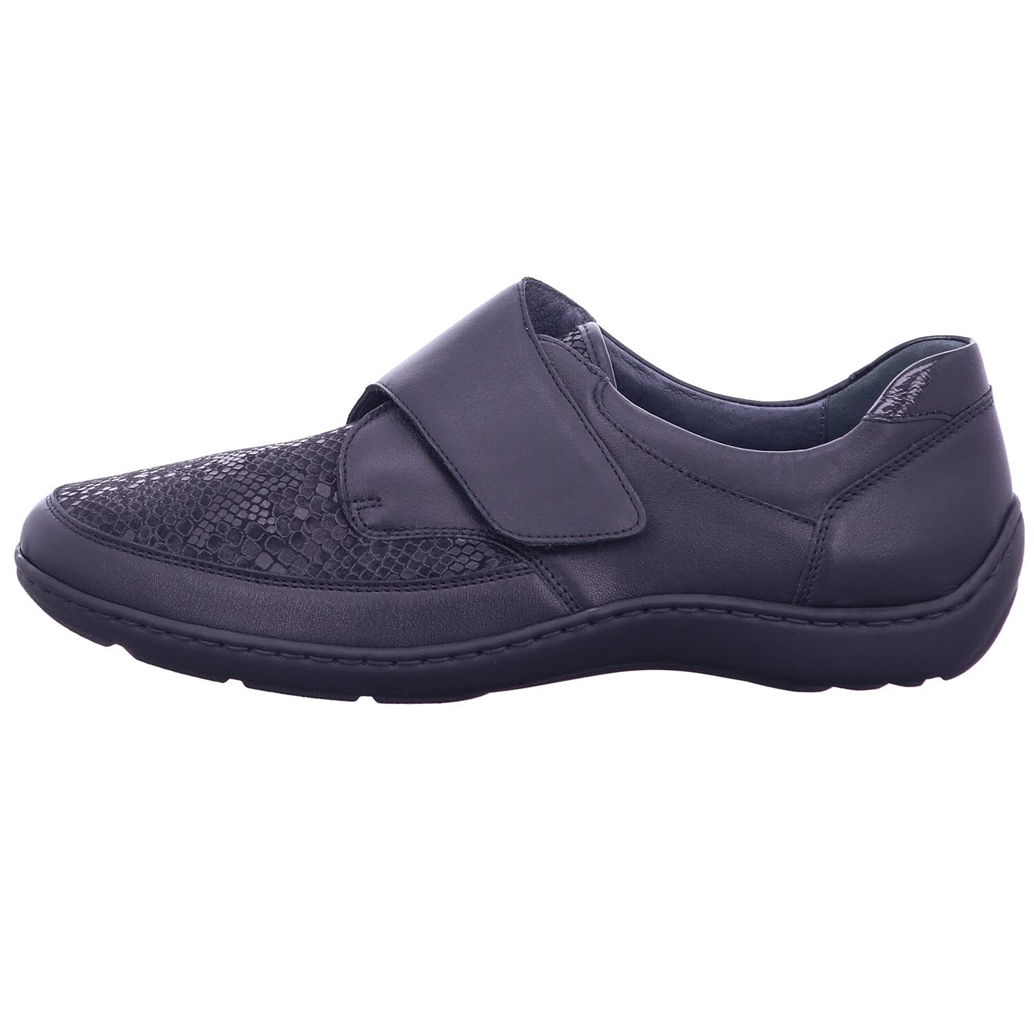 Henni 496H31 352 001 Black Leather Women's Wide Fit Rip Tape Shoes - Comfortable Slip-On Casual Shoes for Work, Walking & Everyday Wear