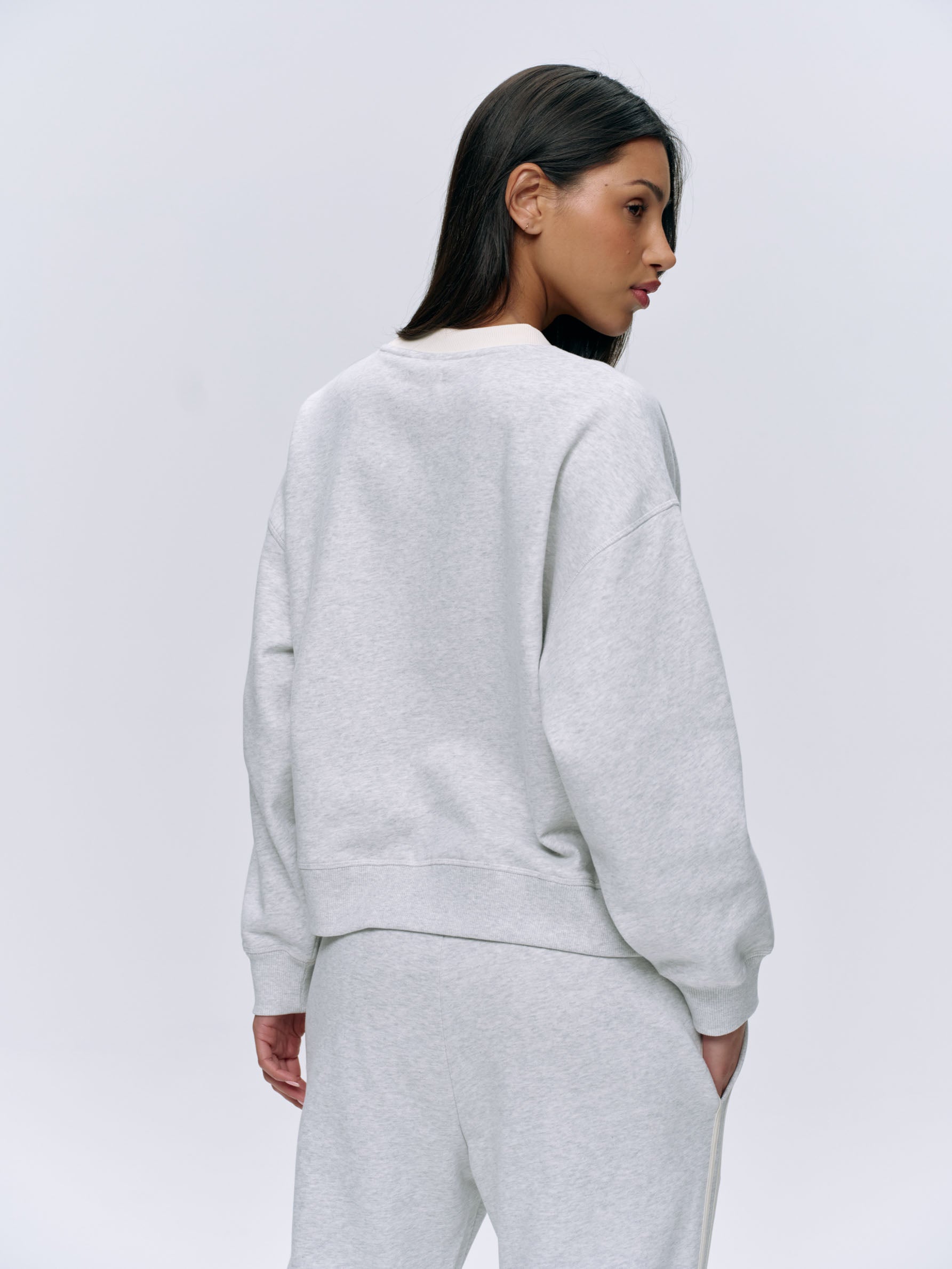 Varsity Loose Fit Sweatshirt - Light Grey Melange & Marshmallow White | Comfortable Casual Pullover for Men & Women | Perfect for College, Gym, and Everyday Wear