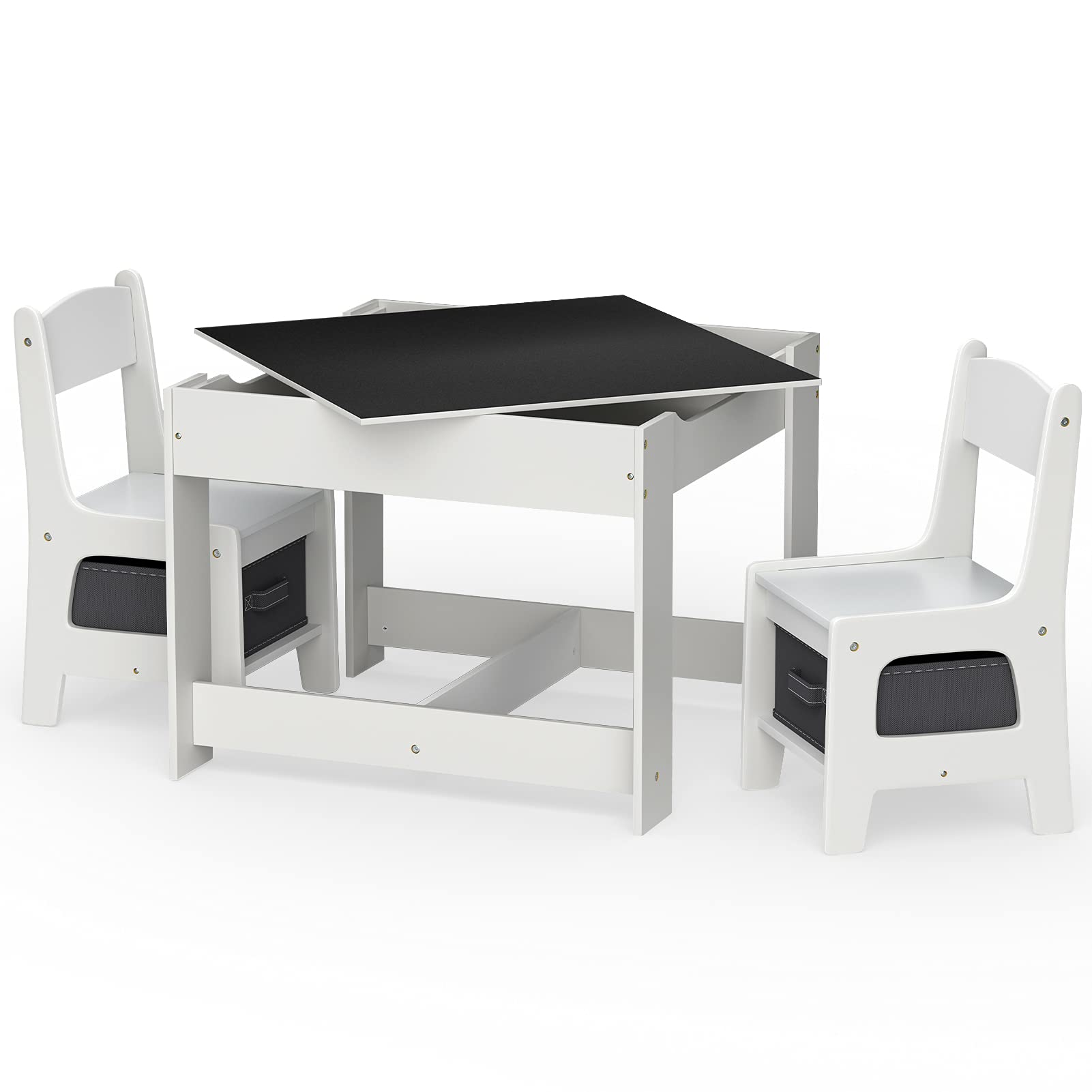 AUXSOUL 3-in-1 Kids Activity Table and Chair Set with Removable Tabletop & Storage Bins - White Toddler Table for Arts, Crafts, Drawing, Reading - Perfect for Playroom, Preschool Learning & Creative Play at Home