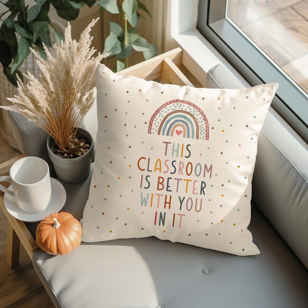 Decorative Classroom Pillow Covers - Teacher Appreciation Gift, Rainbow Kids Pillow Case for School & Home Decor | Perfect for Teacher's Lounge, Student Seating & Cozy Learning Spaces