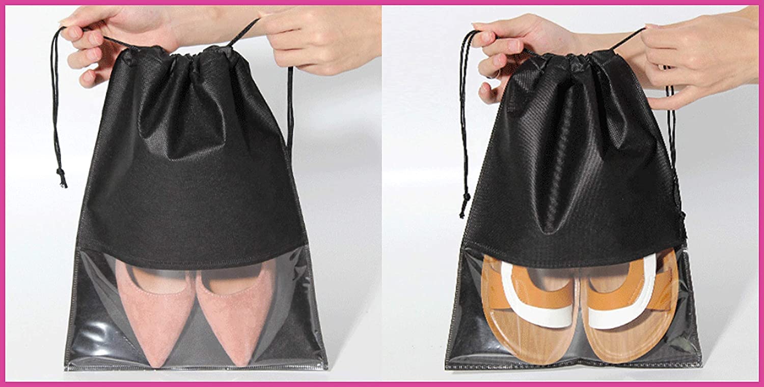 18-Piece Non-Woven Shoe Storage Bags - Travel Shoe Covers & Organizer Pouch Set - Portable Dustproof String Bags for Sneakers, Boots & Sandals - Perfect for Travel, Gym & Home Closet Organization (Black)