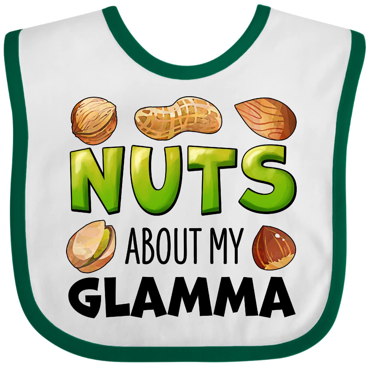 Inktastic 'Nuts About My Glamma' Peanut, Almond, Pistachio Baby Bib - Cute & Funny Gift for Grandmothers & Newborns - Perfect for Feeding Time, Photo Shoots & Special Occasions