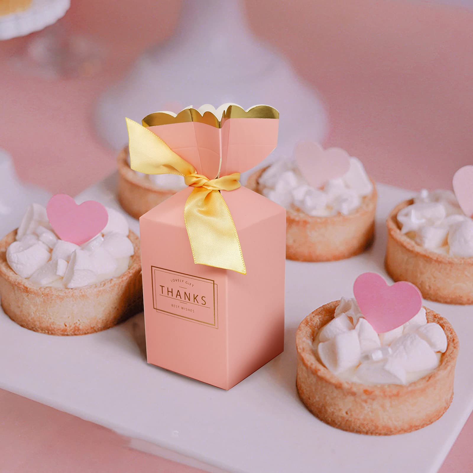 BAUMA AUTO 50Pcs Pink DIY Favor Boxes with Ribbons - 2.28x3.46x5.71 Inch Wedding, Baby Shower, Birthday Party Gift Candy Boxes - Perfect for Party Favors, Bridal Showers & Special Events