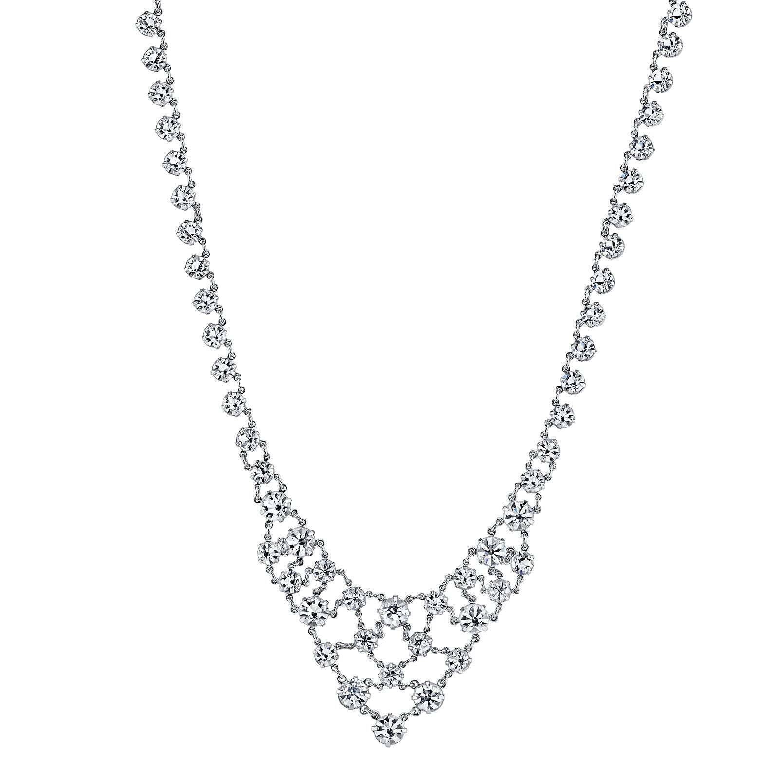 1928 Bridal Austrian Clear Crystal Bib Interwoven Necklace - 15