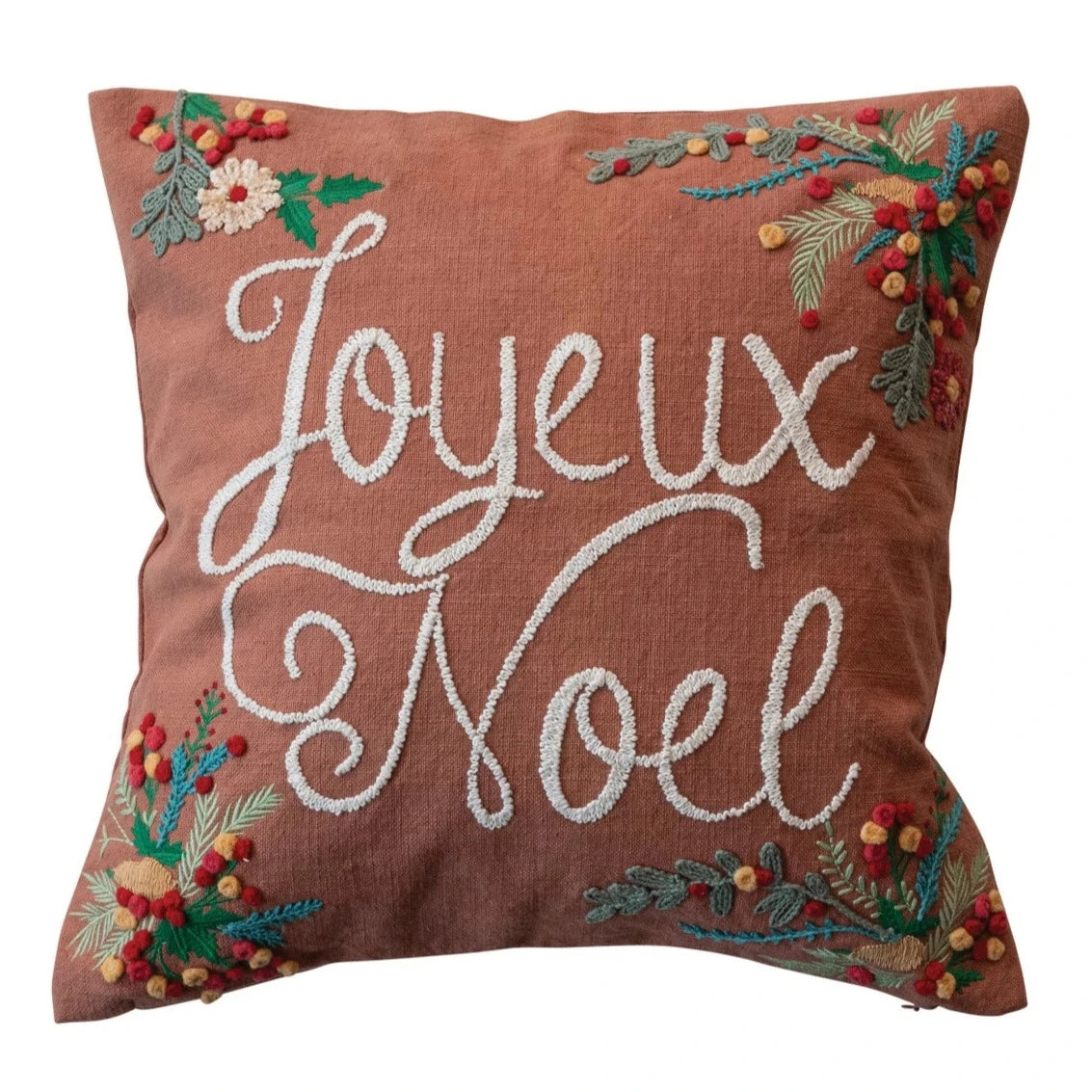 Embroidered Botanicals Joyeux Noel Christmas Pillow - Festive Holiday Home Decor for Sofa, Bed & Couch - Perfect for Xmas Living Room & Bedroom Decorations