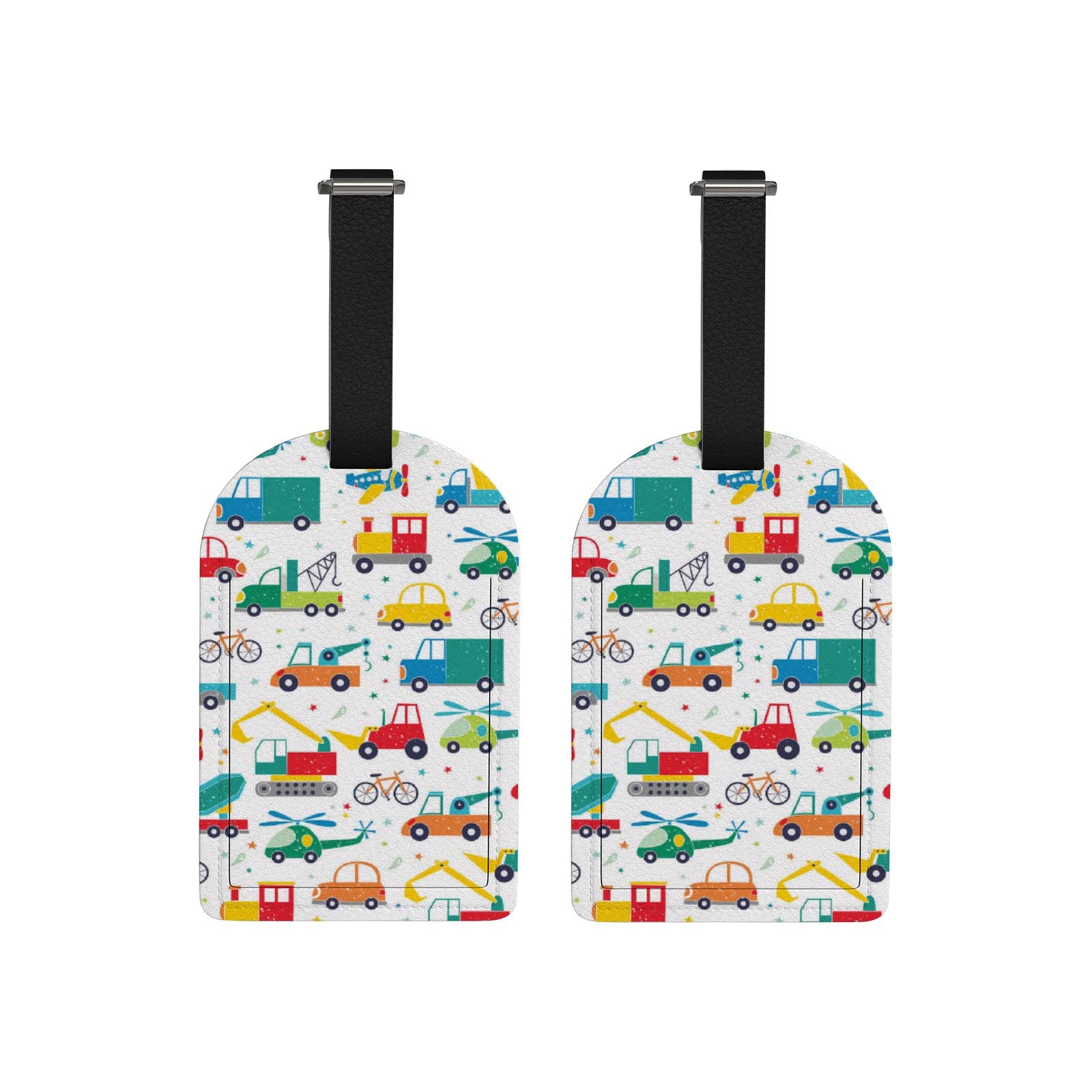 Cartoon Travel Car Luggage Tags - 2 Pack Leather Suitcase ID Tags with Privacy Name Card for Secure Travel | Perfect for Airports, Hotels & Cruise Vacations