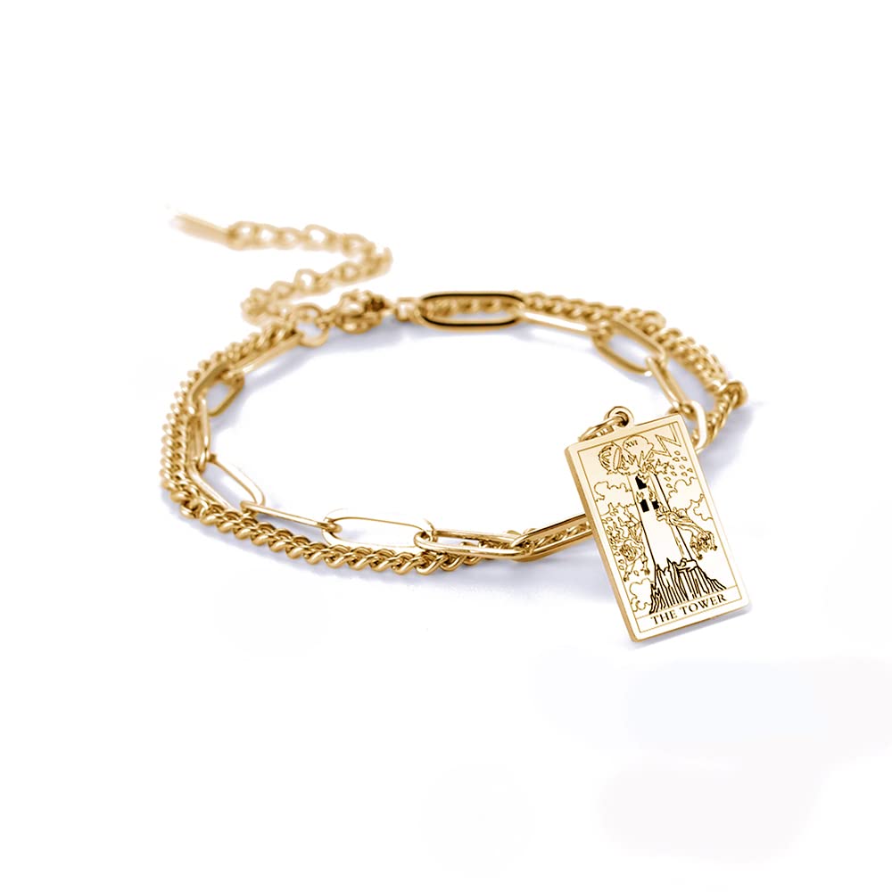 Vintage Tarot Cards Pendant Bracelet for Women - Double Layer Stainless Steel Bangle with Good Luck Charm, Boho Jewelry Gift for Her | Perfect for Meditation, Yoga & Spiritual Healing