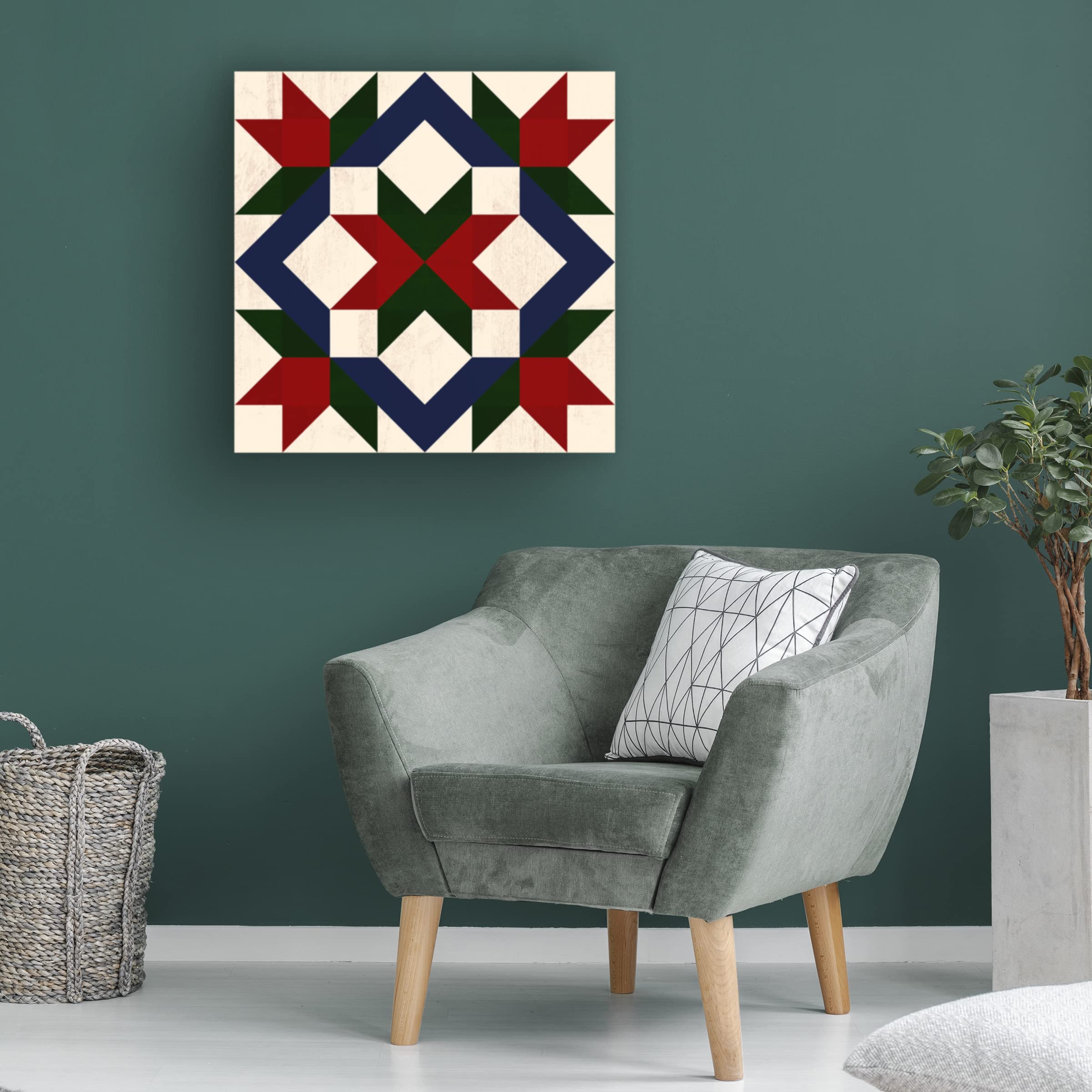 Victoria Barnes 'Christmas Barn Quilt I' Canvas Wall Art Print - Holiday Farmhouse Decor for Living Room, Bedroom & Christmas Home Decoration