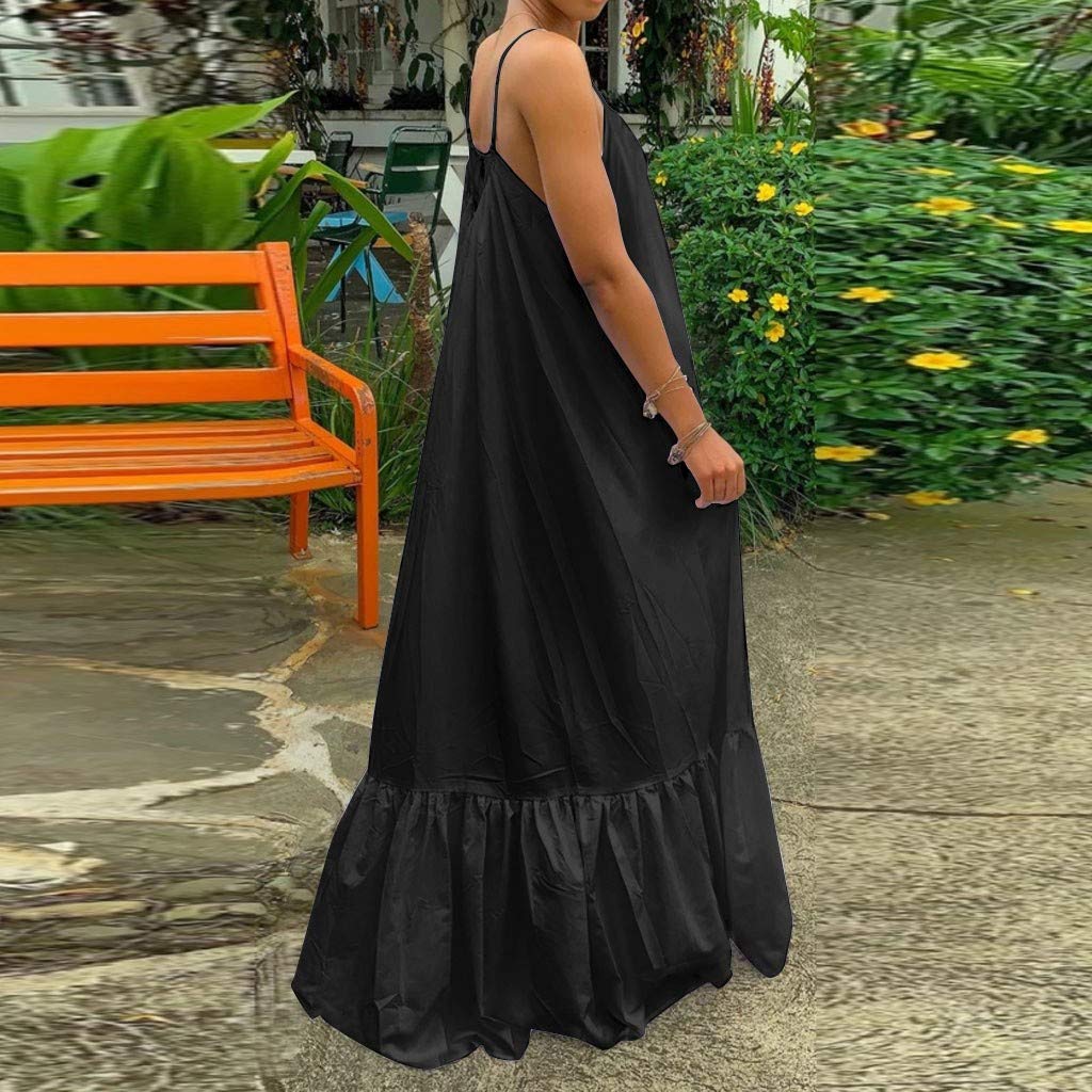 NaRHbrg Plus Size Women's Casual Loose Sundress - Long Sleeveless Maxi Dress with Pockets for Summer Beach Vacation, Outdoor Picnic & Boho Style Outfits