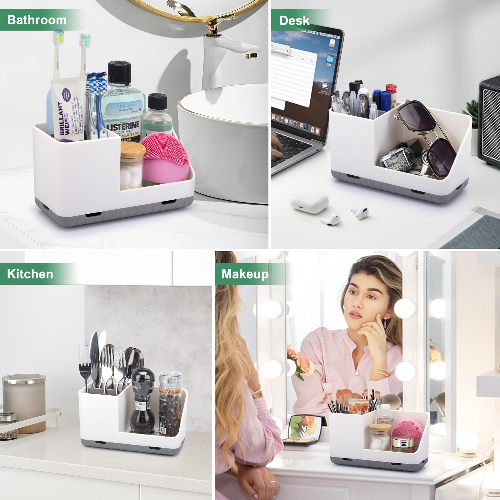 Bathroom Toothbrush Holder with Drainage - Countertop Organizer for Kids Electric Toothbrush & Toothpaste Storage - Grey Sink Organizer for Bathroom Counter, Shower, or Dorm Room