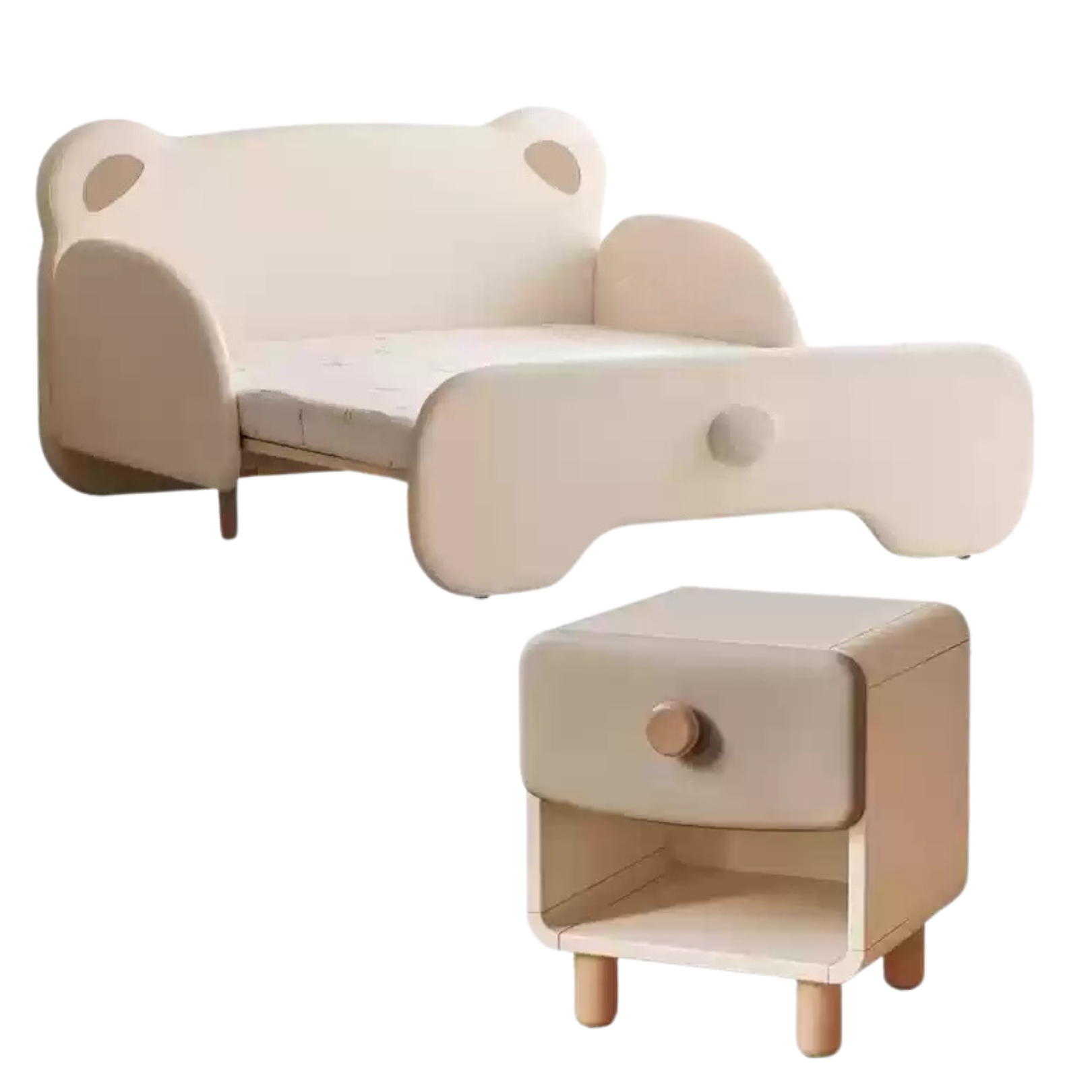 (136x196cm)(53.5x77.1 inch) Milky white color / Children's bed  + bedside table (milk tea color)