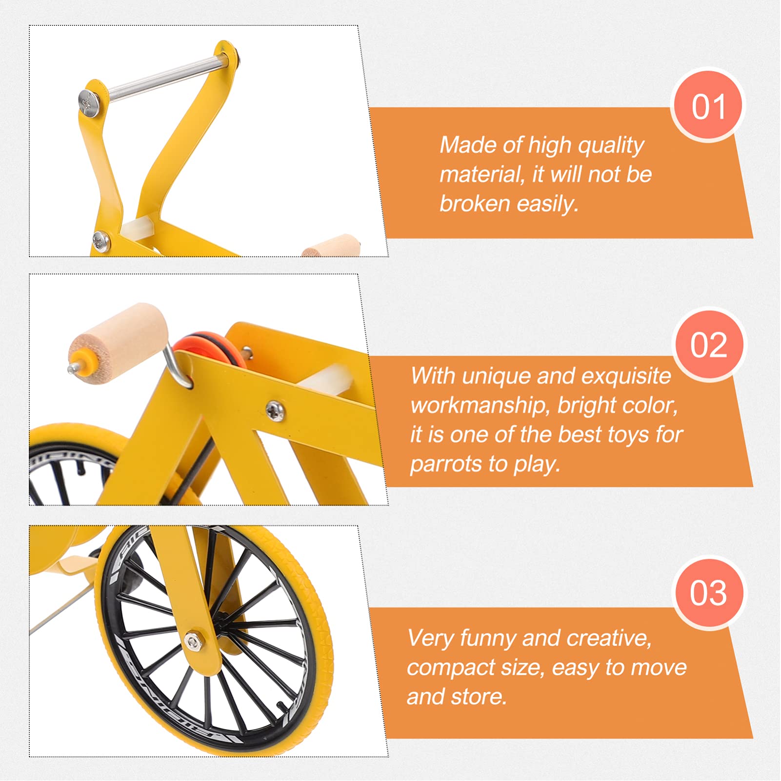 Funny Mini Bike Toy for Parrot Training - Interactive Bird Bicycle Play Toy for Parakeets, Cockatiels, Conures & Lovebirds (Yellow) - Perfect for Bird Enrichment & Training Sessions