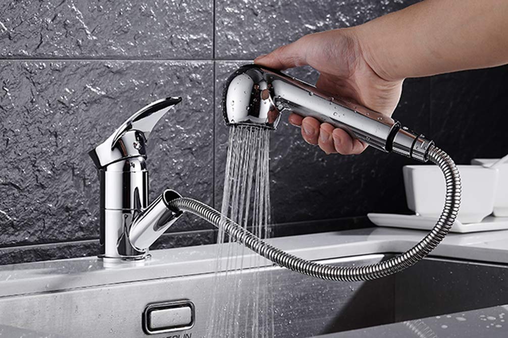 4 Colors Kitchen Faucet - Gold/Chrome/Black/White Pull Out Spray Single Handle Swivel Water Mixer Tap for Modern Home Kitchen Sink