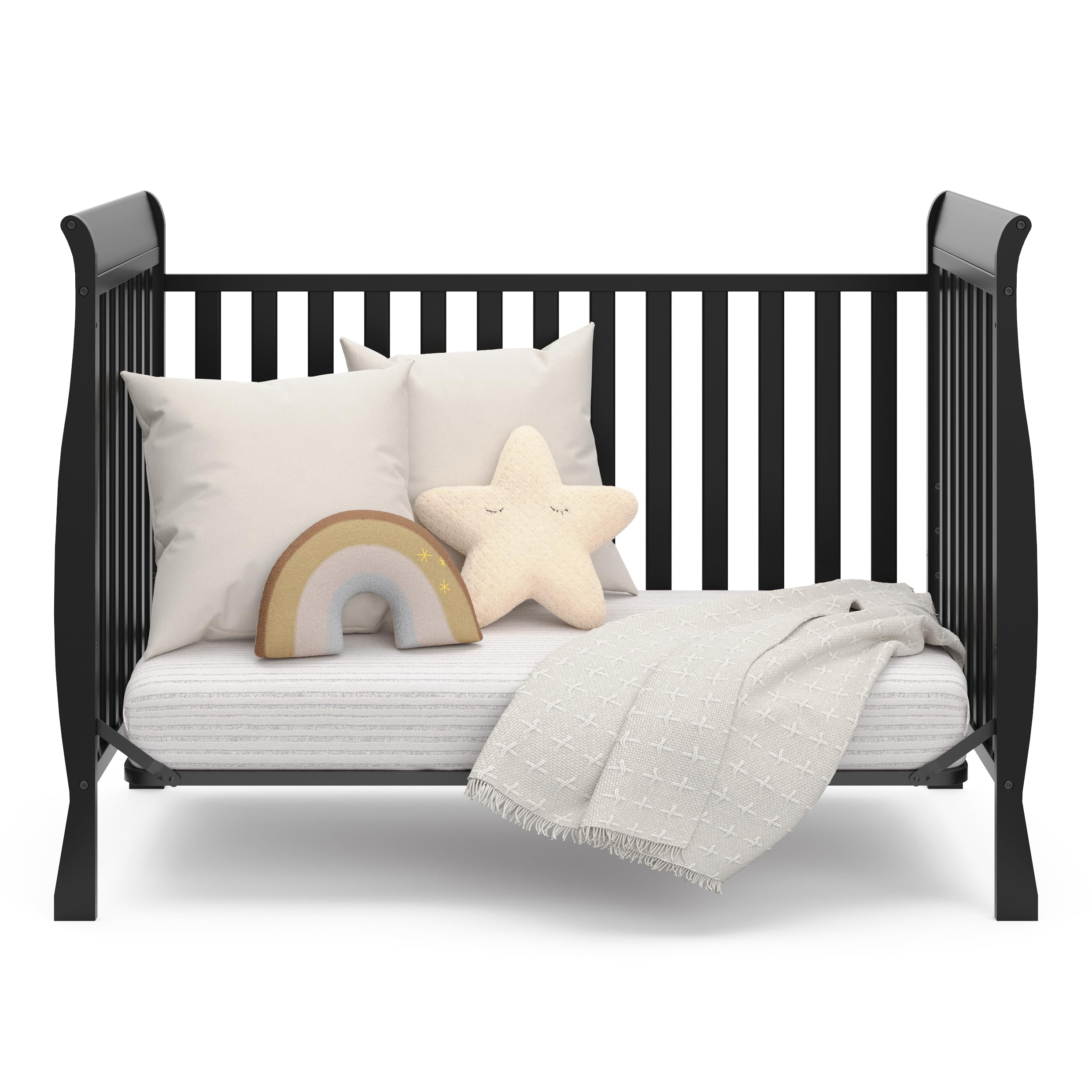 Storkcraft Maxwell Convertible Crib in Black - GREENGUARD Gold Certified, Converts to Toddler Bed & Daybed, Fits Standard Full-Size Mattress, Classic Sleigh Design Crib for Nursery & Baby Room
