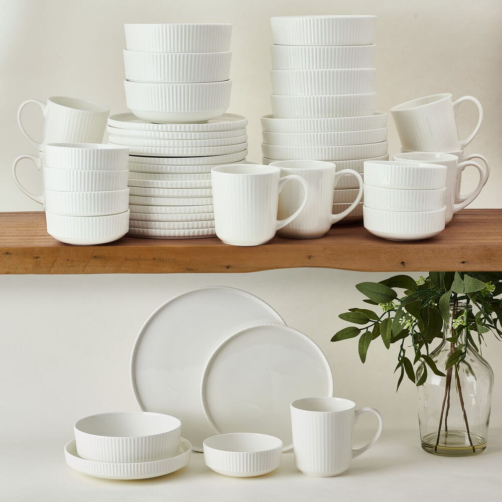 Ryder 48-Piece Dinnerware Set for 8 - Porcelain Plates, Bowls & Mugs - Elegant Dinnerware for Family Gatherings & Dinner Parties