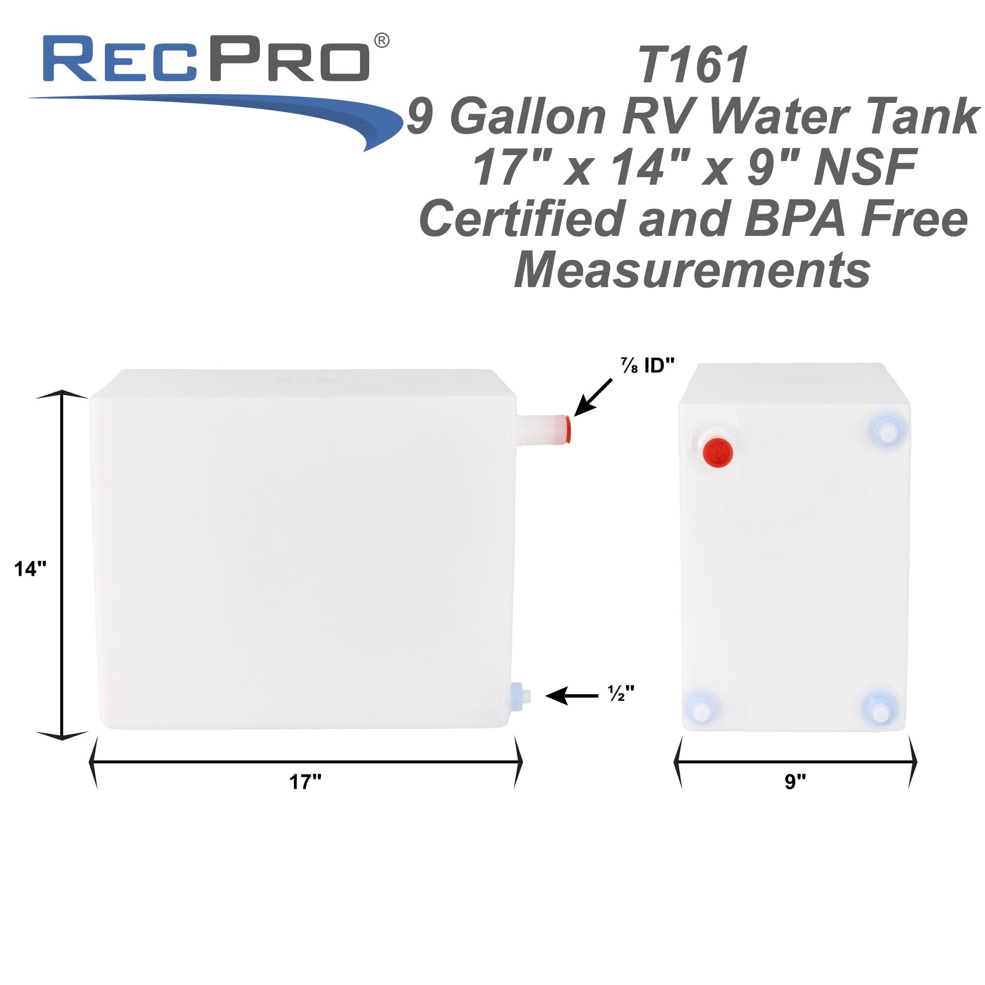 RecPro RV Fresh Water Tank 9 Gallon - Portable Drinking Water Storage for Camping & Travel | BPA-Free Plastic | 9