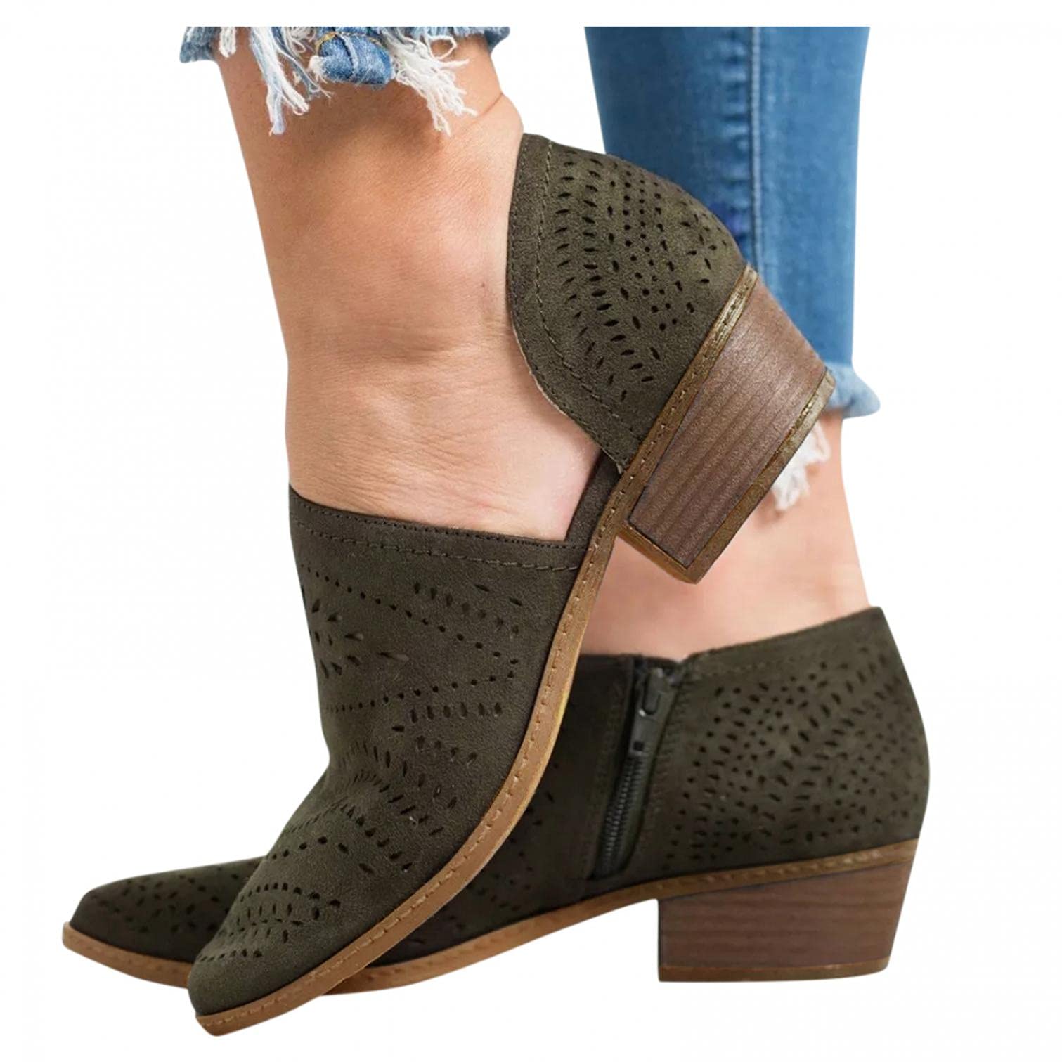 Stylish Women's Ankle Booties with Low Heel - Round Toe Cowboy Combat Boots for Comfort & Fashion | Perfect for Casual Outfits, Office Wear & Night Out
