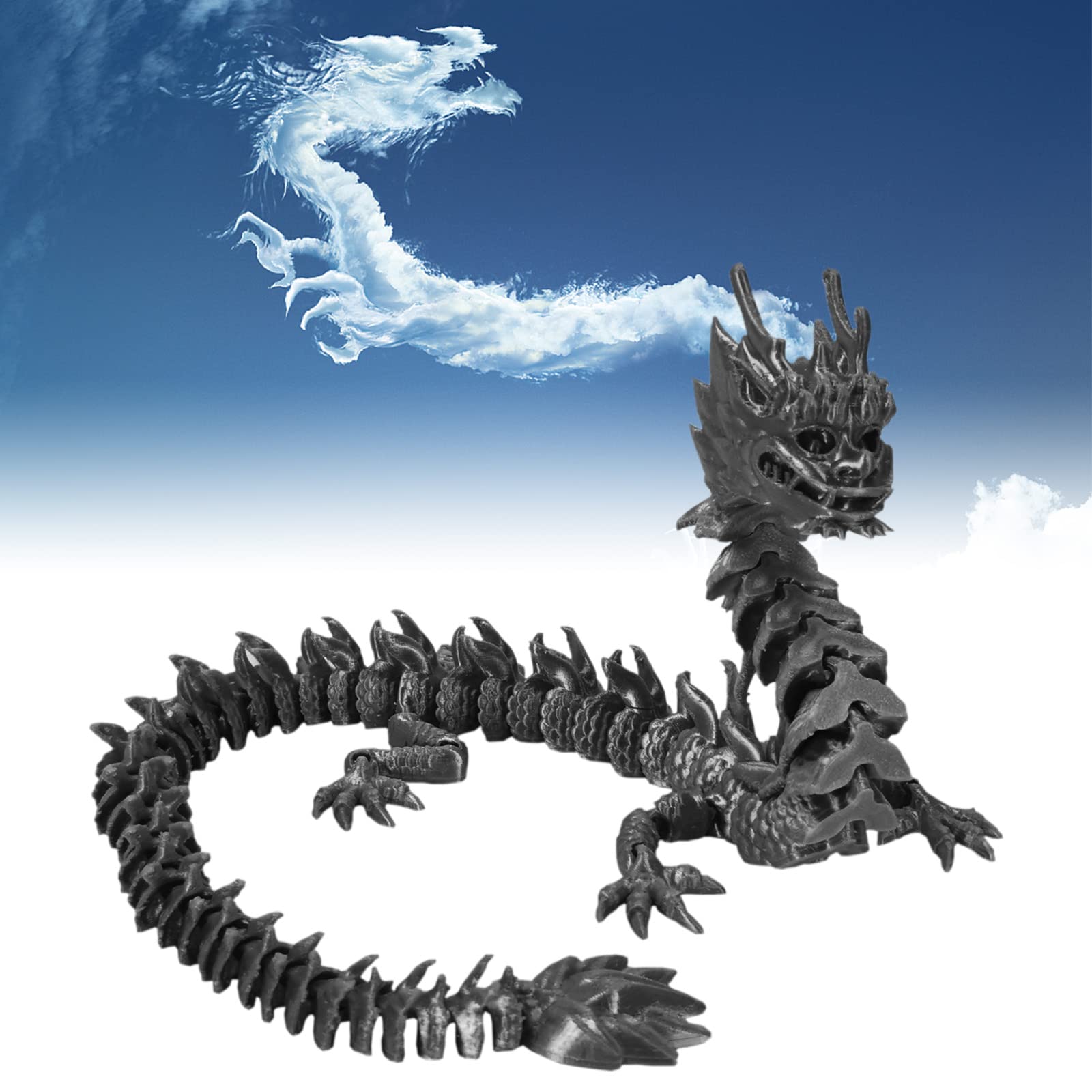 3D Printed Dragon Action Figure with Movable Joints - Hell Warrior Collectible Toy for Adults (13.8 Inch, Black) | Stress Relief Gift, Fantasy Decor, D&D Game Prop, Anime Lover Present