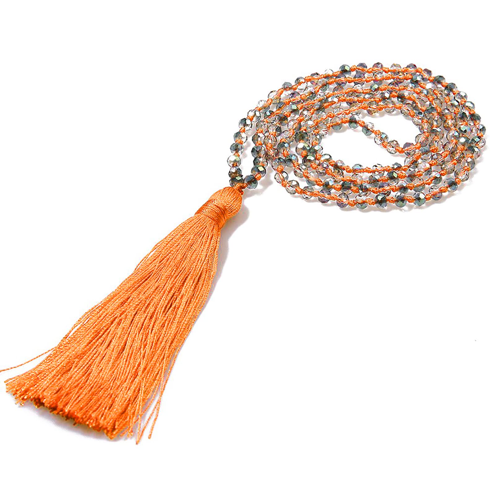 VEINTI+1 Long Strand Beads Necklace - Yoga & Meditation Mala Beads with Hand-Knotted Tassel Pendant | Spiritual Jewelry for Mindfulness Practice, Boho Fashion Accessory