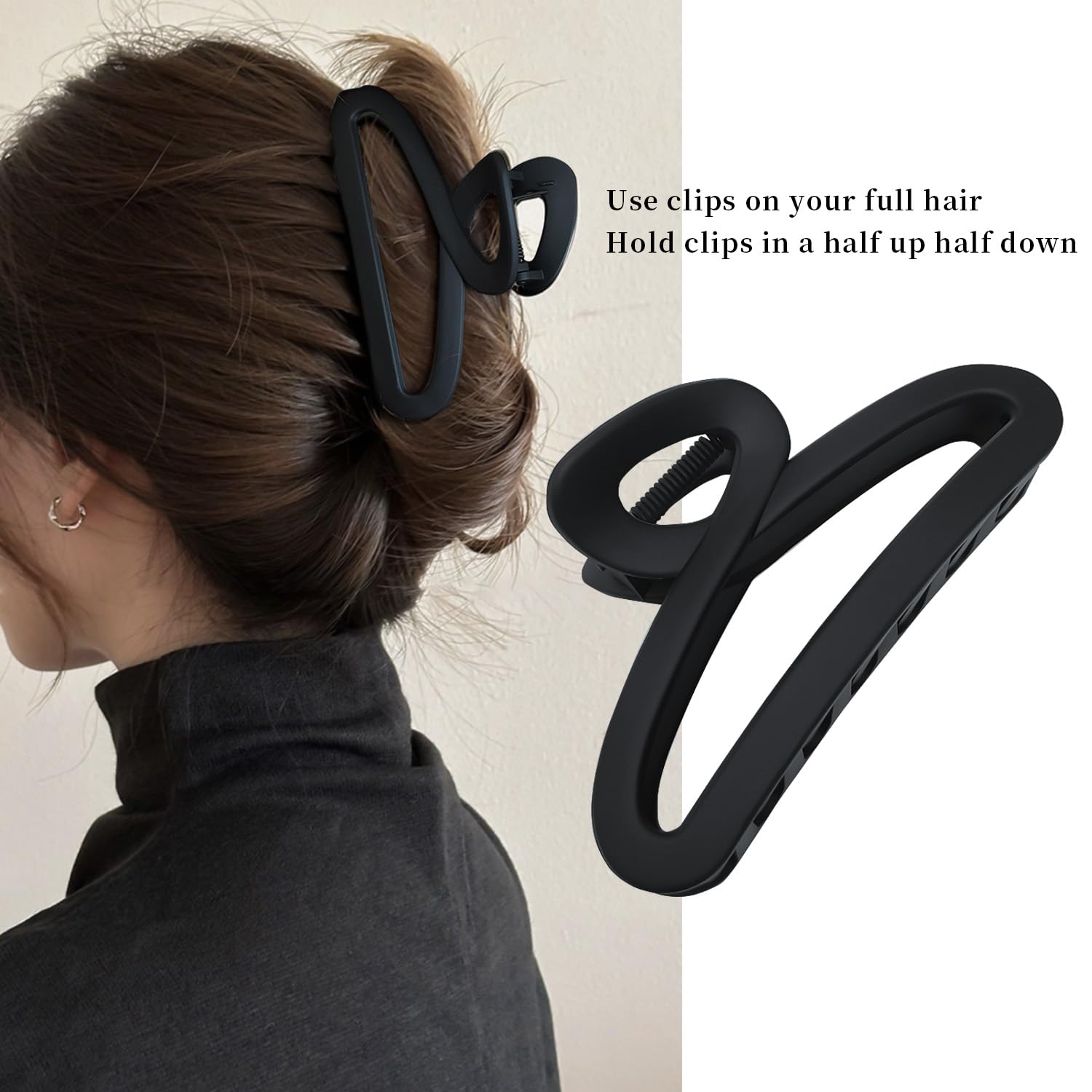 4.3 Inch Non-Slip Unbreakable Hair Claw Clips for Women - Matte Finish Hair Clips for Thin to Medium Thick & Curly Hair - 2 Pack - Perfect for Workouts, Travel & Everyday Hairstyles