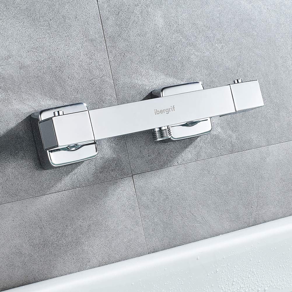 Square Thermostatic Shower Mixer Tap - Chrome Finish | Temperature Control Shower Valve for Bathroom | Perfect for Modern Homes & Spa-Like Showers