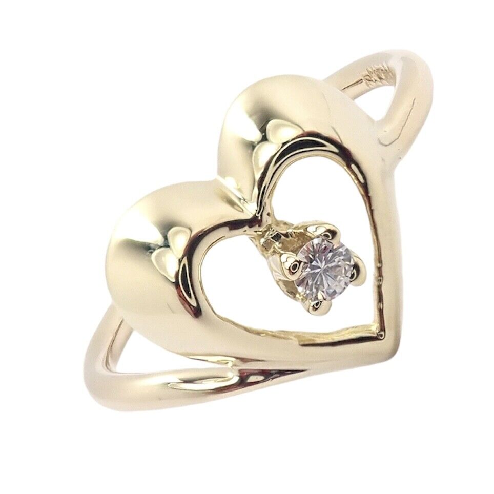 Authentic Vintage Tiffany & Co 18k Yellow Gold Diamond Heart Ring - Elegant Jewelry for Women, Perfect for Anniversary Gifts & Special Occasions