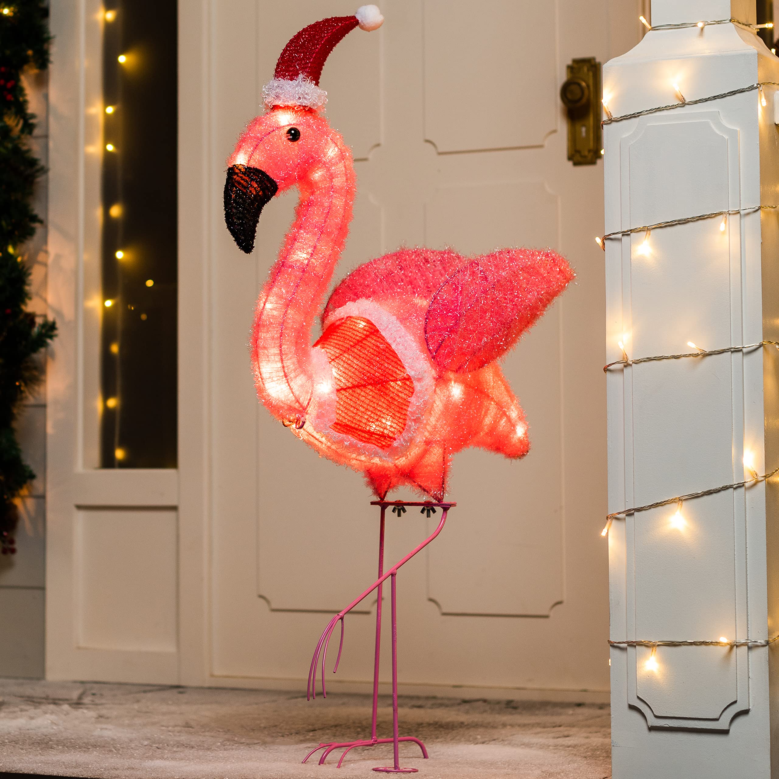 Joiedomi Flamingo Christmas Decoration - 30 LED Warm White Outdoor Yard Lights for Xmas Events, Holiday Garden Decor | Perfect for Christmas Eve, Front Yard Displays & Festive Nighttime Decorations